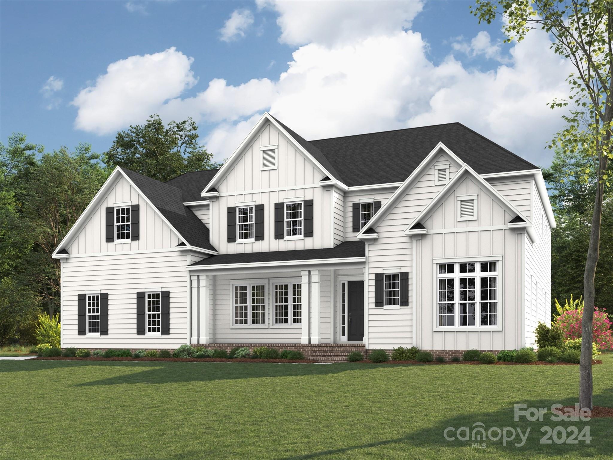 Popular Hadley plan has a 2-story entry foyer flanked by a spacious formal dining. Stately white painted exterior with front porch and 16' glass sliders out to the covered rear raised patio w/ fireplace for outdoor entertaining. Hadley has 4 bedrooms, all w/ their own full bath The home includes a private guest suite with full bath on the main level. The kitchen offers a large center island, morning room w/ 2 story ceiling and a large walk-in pantry. White shaker style cabinets are stacked to the ceiling. Upstairs offers a spacious bonus room w/ a storage closet. Premier owner's suite offers a spa style bath and extended walk-in closets. The 4 car garage is configured w/ a 3 car sideload garage and an interconnected 1 car carriage garage.  One of only two homes positioned in the terrific cul-de-sac. And a great community amenity package plus terrific schools.