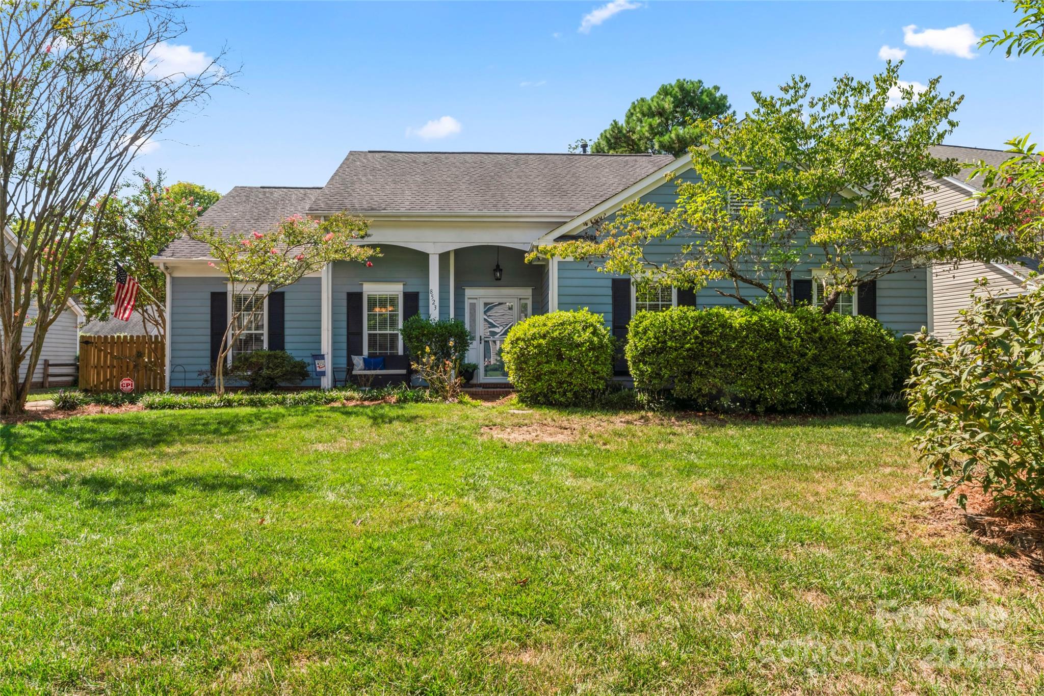 Charming 4-bedroom, 2-bath ranch home located in the desirable Ballantyne. So many upgrades throughout including removing walls in main living area to create an open space, primary bath completely remodeled w/ walk in shower & dual shower heads, 2nd full bath completely renovated, new fence 2017, extended back patio, entire exterior of house painted 2018, back painted in 2024, fireplace stone surround updated & kitchen cabinets painted, updated laundry space AND scraped all popcorn ceilings. You'll love the spacious & inviting layout. Your oversized kitchen is a highlight, with an abundance of cabinetry, granite counters, & newer SS appliances.The primary suite provides a private retreat with its updated en-suite bathroom and walk-in closet. Outside, you'll find a well-manicured backyard perfect for relaxing and entertaining your guests. Conveniently located- right off of Ardrey Kell and Rea Road, next to restaurants and shops at Blakeney, Six Mile Greenway, and Flat Branch Greenway.