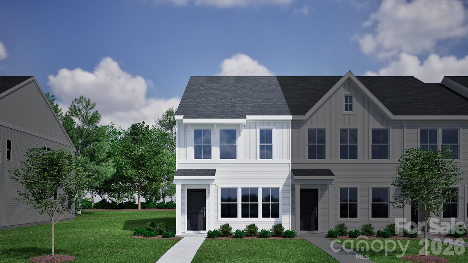 Don't miss this thoughtfully designed end-unit two-story townhome offers three bedrooms and two-and-a-half bathrooms. Just inside the entrance, you'll find an open-concept great room that flows seamlessly into the kitchen and eat-in dining area. Upstairs, the primary suite includes a spacious walk-in closet, with a boxed ceiling and dual vanities for added luxury. Two additional bedrooms and a full bathroom are also located on the second floor, along with a conveniently placed laundry closet just outside the secondary bedrooms. A powder room is located just inside the entry from the attached one-car garage, with a built-in bench and cubby to keep essentials in check.