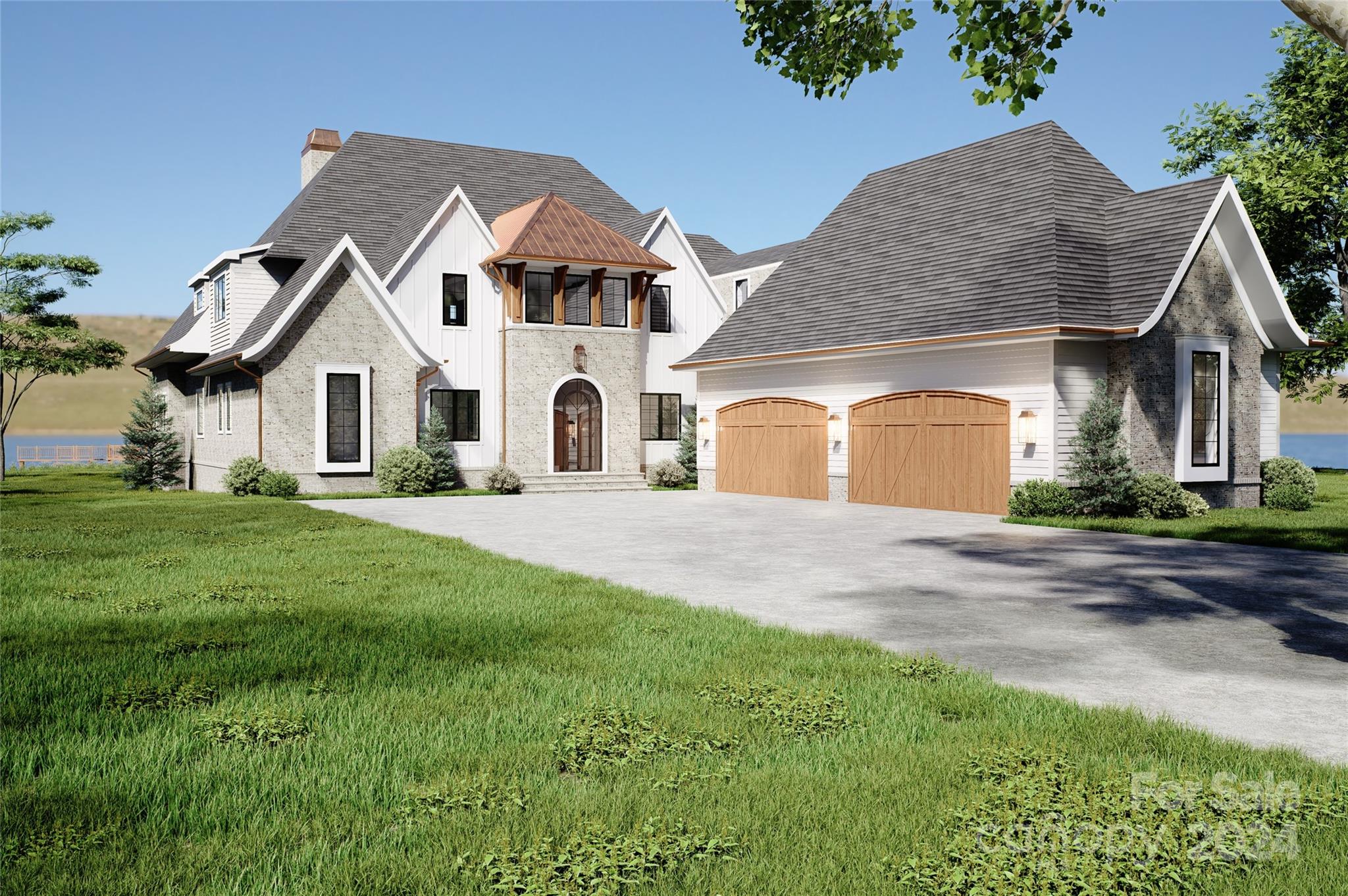 Nestled off the shores of Lake Norman on 1.13 acres, this new construction custom waterfront home offers breathtaking sunset lake views! Enter into the grand double-height great room featuring a stone fireplace with cast stone mantle, complemented by a custom kitchen featuring a large scullery, built-in appliances and Kith cabinetry. Formal dining room accented by custom wine room and luxury lighting. The main floor boasts a luxurious primary suite and guest suite. Upstairs, find three additional bedrooms, office, bonus room, and loft. Outdoor living is elevated with a saltwater pool, hot tub, and premium grilling station. Enjoy an elegant 3-season patio fireplace for additional room to gather. 4-car garage is equipped with the option for a car charging station, cedar garage doors, and epoxy-covered floors. Private dock includes boat lift and expansive views.  This home is adorned with luxury features throughout, blending style and sophistication for an unparalleled living experience.