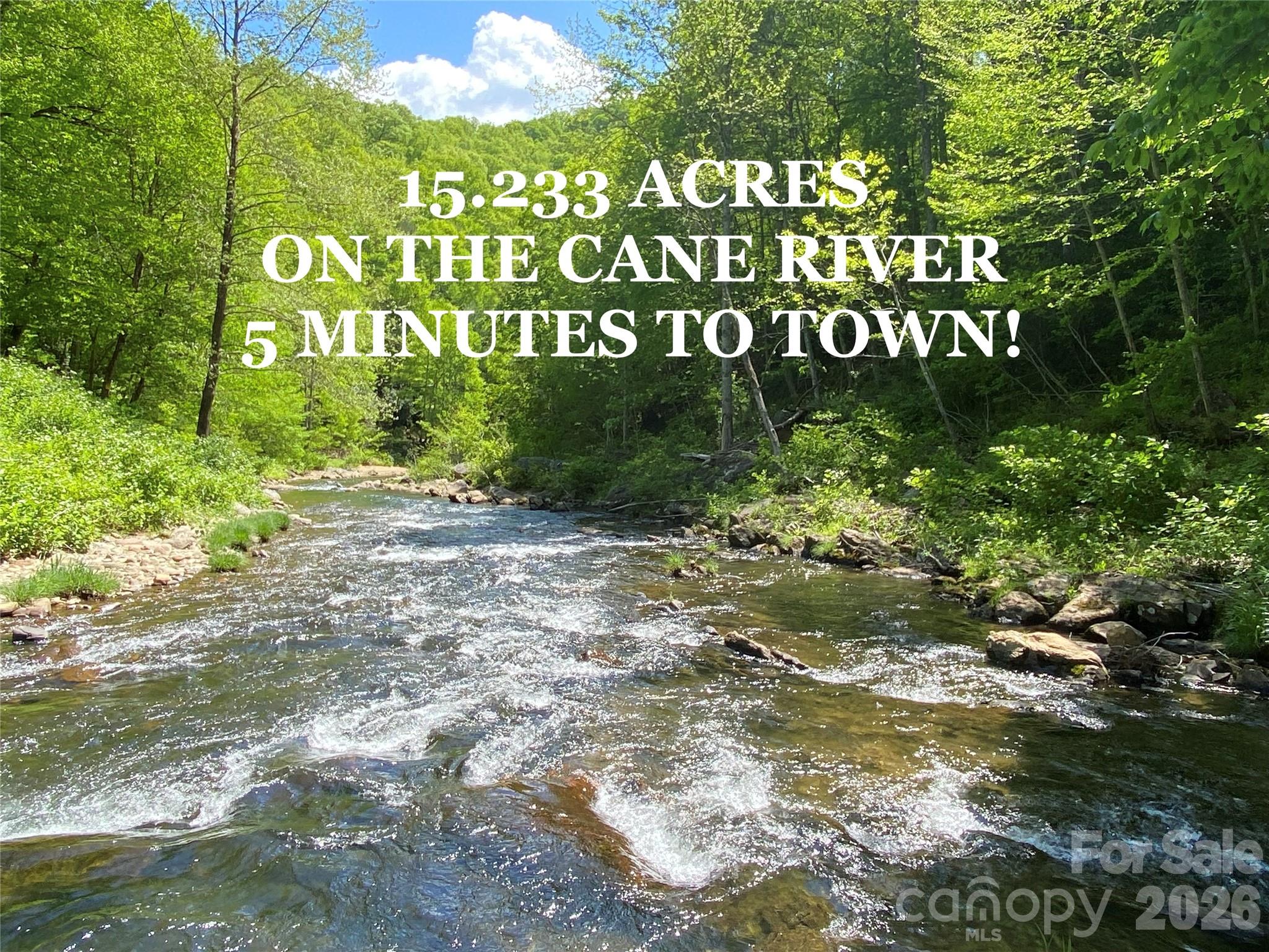 15.233 ACRES with OVER 1/4 MILE of CANE RIVER FRONTAGE & only 5 MINUTES TO TOWN but without town taxes/zoning! TROUT FISHING PARADISE and NO RESTRICTIONS! Flood water from Hurricane Helene washed away debris & underbrush along the river leaving really incredible exposed bedrock, sandy beaches, and large river rock banks. It is better than before & now easy to walk along the river's edge! Easily drive right down to the water where you'll find a large cleared area that would be prime for gardening, or pasture for grazing. The rest of the ground has nice mature timber. Gentle areas in the woods if you'd prefer a home in the shade. The water is as good as it gets. Crystal clear & flowing from the west face of the Black Mountains, it is rocky & rushing in areas, but there are also SWIMMING HOLES - unfortunately you'll have to share with trout and bass! The property lies at the very end of a private road. With proximity to town, lengthy river frontage, fishable waters, pasture etc. - extremely rare offering! Last 16 pictures are post-Helene. This place is amazing!