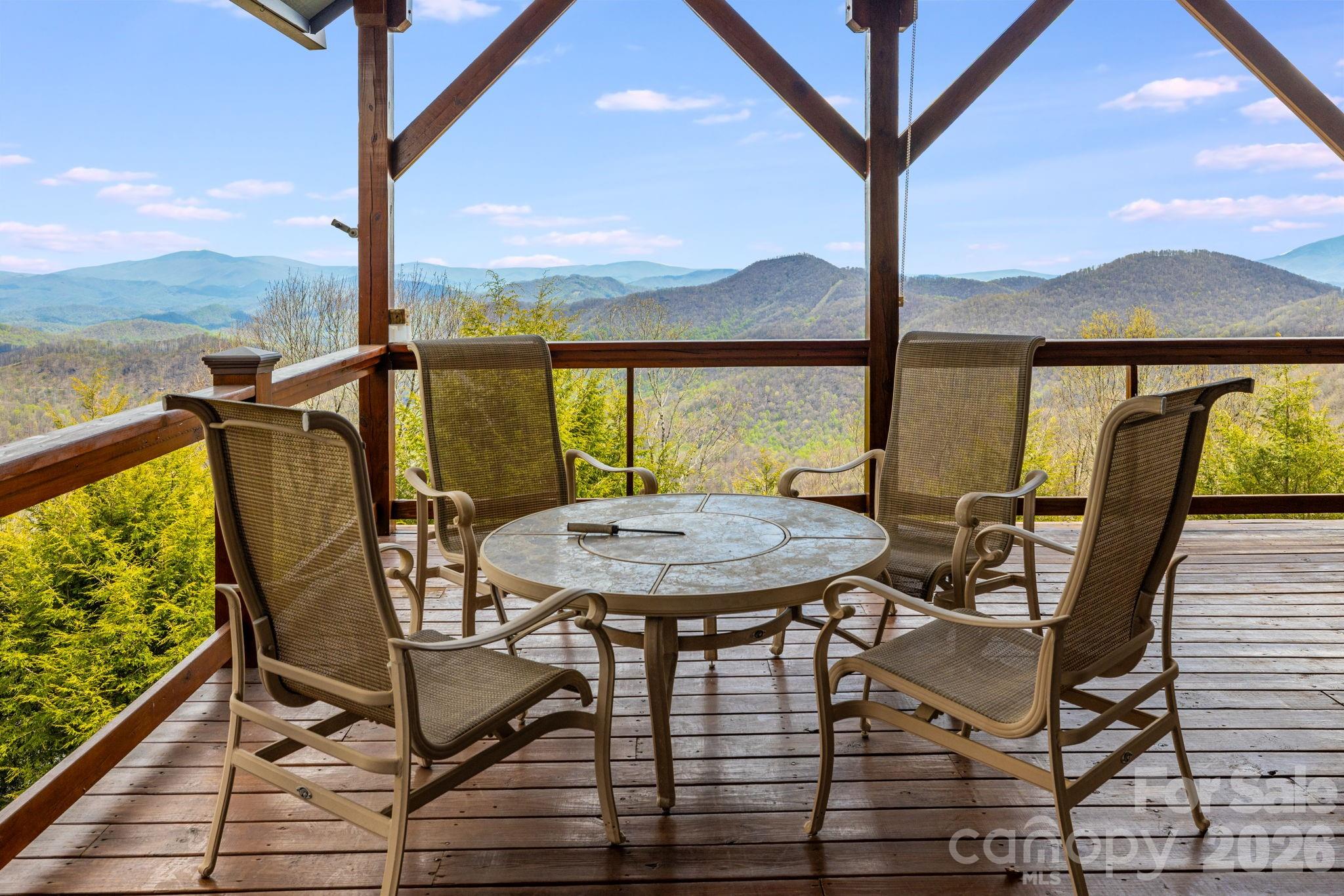 Positioned at approximately 4,800 feet within Wolf Laurel Resort, this exceptional mountain home captures a sweeping 180-degree eastern-facing panorama with 50+ mile long-range views and unforgettable sunrise exposures. Originally constructed as a custom-built residence, the home reflects quality construction and intentional design suited for mountain living.  The property fronts the 3rd fairway of the private, member-only Wolf Laurel Country Club (membership available separately), offering a rare combination of golf course frontage and elevated, long-range mountain views. This unique setting provides both a sense of openness and a dynamic landscape that evolves throughout the day and across the seasons.  This custom home features a two-level layout with 4 bedrooms and 4.5 bathrooms, offering flexibility for full-time living, a second home, or hosting guests. The main level is arranged with a split-bedroom floor plan, featuring a bedroom suite on each side of the home for added privacy. The primary living areas are oriented to take full advantage of the eastern exposure, with large windows and an open-concept design that fills the space with natural light.  Bedrooms are well positioned with expansive windows capturing long-range eastern views—creating the rare experience of waking up to the mountains.  The lower level offers a spacious recreation and game room with a gas fireplace, pool table, mini-kitchen, and gathering space—ideal for entertaining or extended stays.  Recent updates include a renovated kitchen with updated finishes and appliances. The primary bathroom has been fully renovated, and a main-level half bathroom was reintroduced to enhance functionality. Exterior improvements include a repainted exterior, refreshed decking, upgraded 6" gutters with guards, a regraded driveway with flagstone, and a newly constructed boulder retaining wall. The home is positioned for immediate enjoyment, with major systems and exterior improvements already addressed in recent years, while select interior elements reflect the home’s original character and offer opportunities for future personalization if desired.  Outdoor living spaces are designed to capture sunrise views and cool evenings at elevation.  The homesite offers usable space with a strong sense of privacy within a natural mountain setting.  At this elevation, enjoy cooler summer temperatures and a refreshing mountain climate compared to lower elevations.  Located within the gated Wolf Laurel Resort community, the property offers access to year-round recreation including golf, skiing and bike adventure park at Hatley Pointe, dining at Smoke and Timber, and miles of hiking and biking trails in the community connecting to the Appalachian Trail.  Additional amenities are available through the Wolf Laurel Country Club and Village Club.  Some amenities require membership.  A rare opportunity to own a premier high-elevation property where expansive mountain views, meaningful updates, and private golf course frontage converge in one of Wolf Laurel’s most sought-after settings.