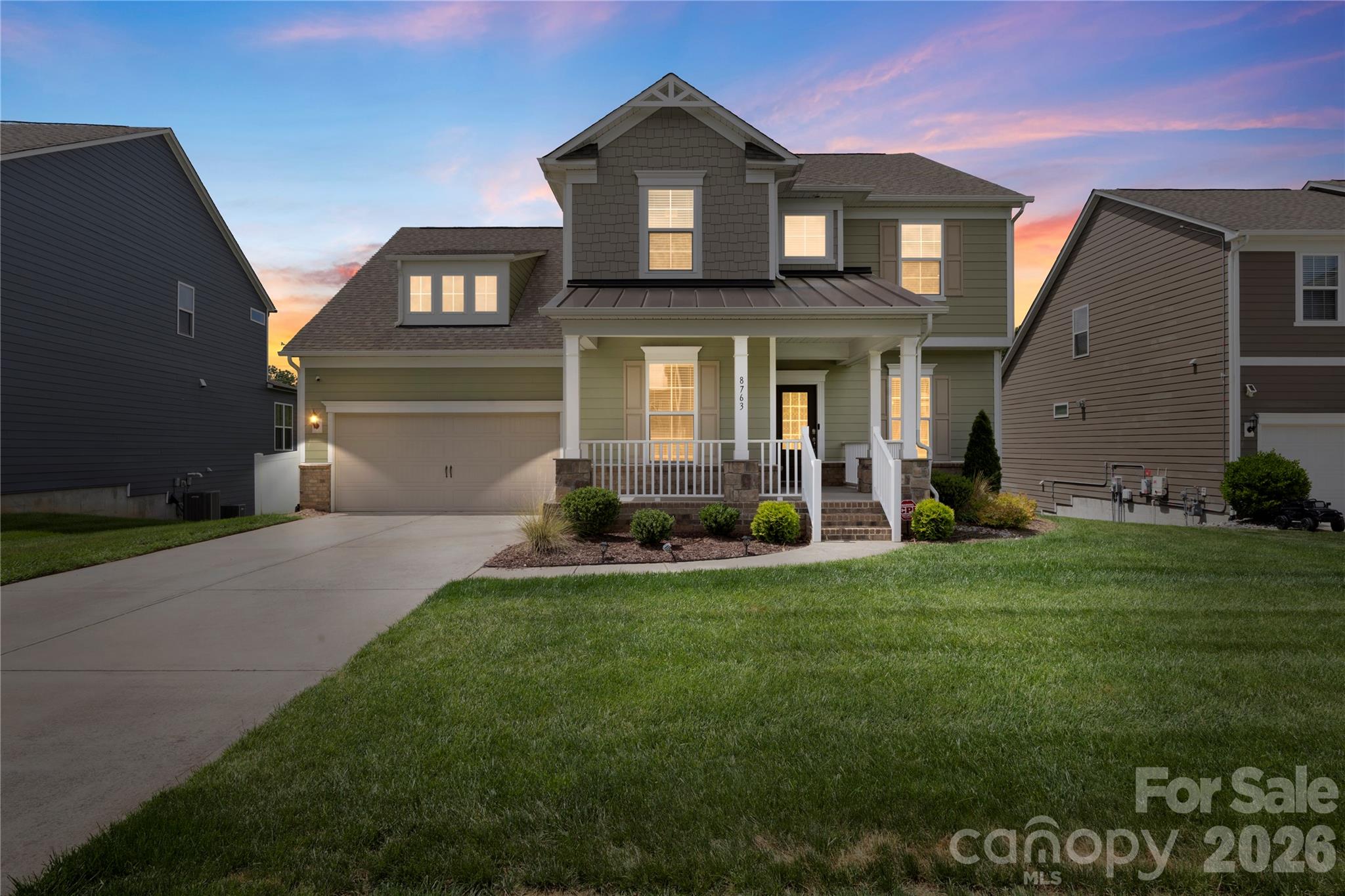 Stunning and Updated Basement home offering 4 bedrooms, 3.5 Bathrooms with over 4,000 square feet of finished living space. The bright and open main level features beautiful laminate wood flooring, a spacious family room with stone-surround gas fireplace, dedicated office, kitchen, formal dining room, breakfast area, and drop zone/planning station. The gourmet kitchen boasts a large, eat-at island, walk-in pantry, gas range, wall oven, and matching stainless steel appliances. Upstairs, the primary suite is joined by three additional generously sized bedrooms, bonus room, and convenient upper-level laundry.  The Primary Suite features a wainscot accent wall, walk in closet with custom built-ins and an amazing ensuite bathroom complete with large soaking tub, tile surround shower and dual vanities with stunning cabinets. The partially finished walk-out basement adds an additional living or entertaining area and full bath making it perfect for recreation or guest overflow. Outdoor living shines with a front porch, deck, oversized patio,  built in gas grill with stone counterspace, irrigation, and privacy fenced backyard. The solar panels add excellent energy efficiency to help keep the electric bills down! Additional highlights include solar power, 2-car garage, and access to community clubhouse, pool, dog park, tennis courts, playground, and walking trails. Great location with easy access to I77, 485 loop and just minutes from downtown Pineville!
