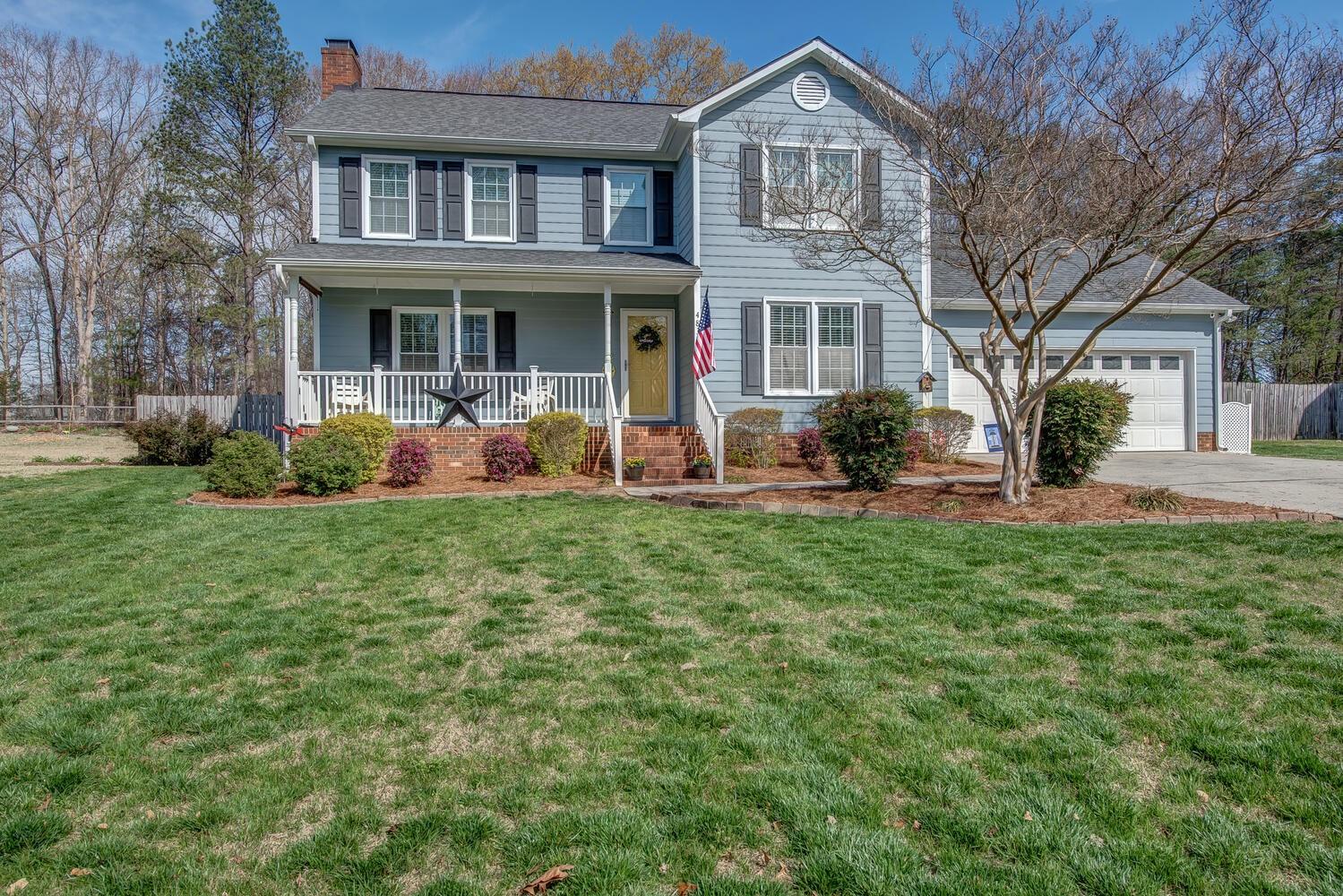 If you are looking to get away from the city, but not be too far out, and if you want a nice big fenced back yard and not be on top of your neighbor, Copperfield is the neighborhood for you!  This small neighborhood has no through traffic and a beautiful canopy of mature trees.  No city taxes and still close to town, this charming home is where you want to be.  Main floor has a large great room with wood burning fireplace, dining room, nicely updated kitchen with granite countertops and tile backsplash, eating area with bay window, half bath and laundry. Upstairs has primary suite, two secondary bedrooms and full bath.  This home has been well maintained!  Enjoy the outdoors rocking on the front porch or grilling and relaxing out back on the patio.