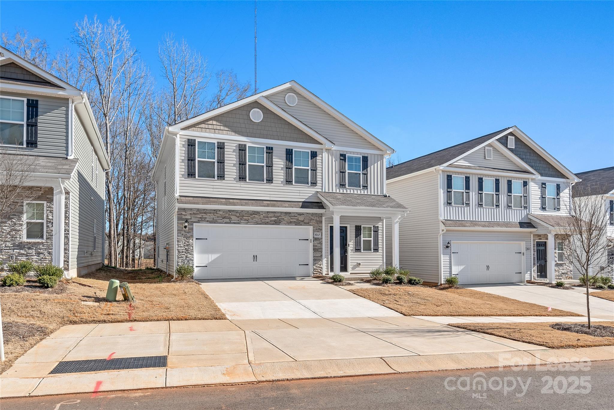 Introducing a stunning newly built home in the desirable Stoneygreen Community. This contemporary residence features Luxury Vinyl Plank flooring throughout the main level, offering a seamless flow between the open-concept living room and kitchen. The chef-inspired kitchen boasts granite countertops, a spacious center island, shaker white cabinets, and stainless steel appliances. Adjacent to the kitchen is a cozy breakfast area and a generous living room, highlighted by a modern Linear Electric Fireplace. Upstairs, you'll find a spacious loft. The primary bedroom is a true retreat, featuring a walk-in closet, dual vanity, and a luxurious stand-up shower. The secondary bedrooms are generously sized, with a well-appointed second bathroom located between them. For added convenience, the upstairs laundry room is equipped with a high-end washer and dryer set. Outside, enjoy a spacious backyard.
