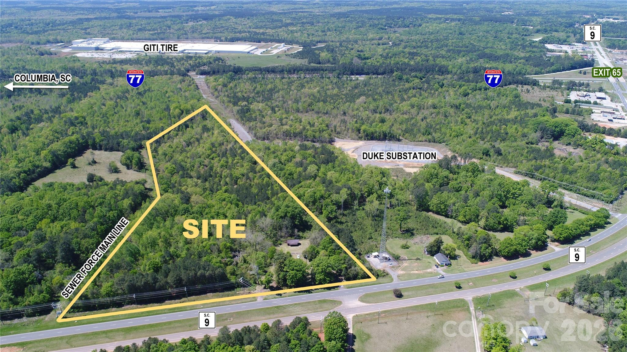 PRIME LOCATION!  ±26 acres with ±826' of frontage and median cut on 4-lane highway (Lancaster Highway, aka SC 9) less than 1 mile from I-77 (Exit 65) in Chester County.  House and outbuildings deemed unlivable and of no value.  Rare opportunity to find a gently sloping mass of usable land centered in Chester County's hottest growth area of Richburg encompassing, as of 3/31/2026, 5 planned subdivisions are under construction with 2 more recently approved.  To start, this involves 2,000 homes underway, with thousands more coming upon expanded sewer capacity project currently under construction -- all within a 4-mile radius from this property.  Multiple new industrial projects and expansions are currently underway creating jobs, jobs, jobs.  There is a critical need for commercial development and this location is ideal for such use.  All utilities available.  Duke Energy substation, cell tower and sewer easement adjacent to this site.  Timber cut approximately 20 years ago.  Serious buyers only.  No owner financing.