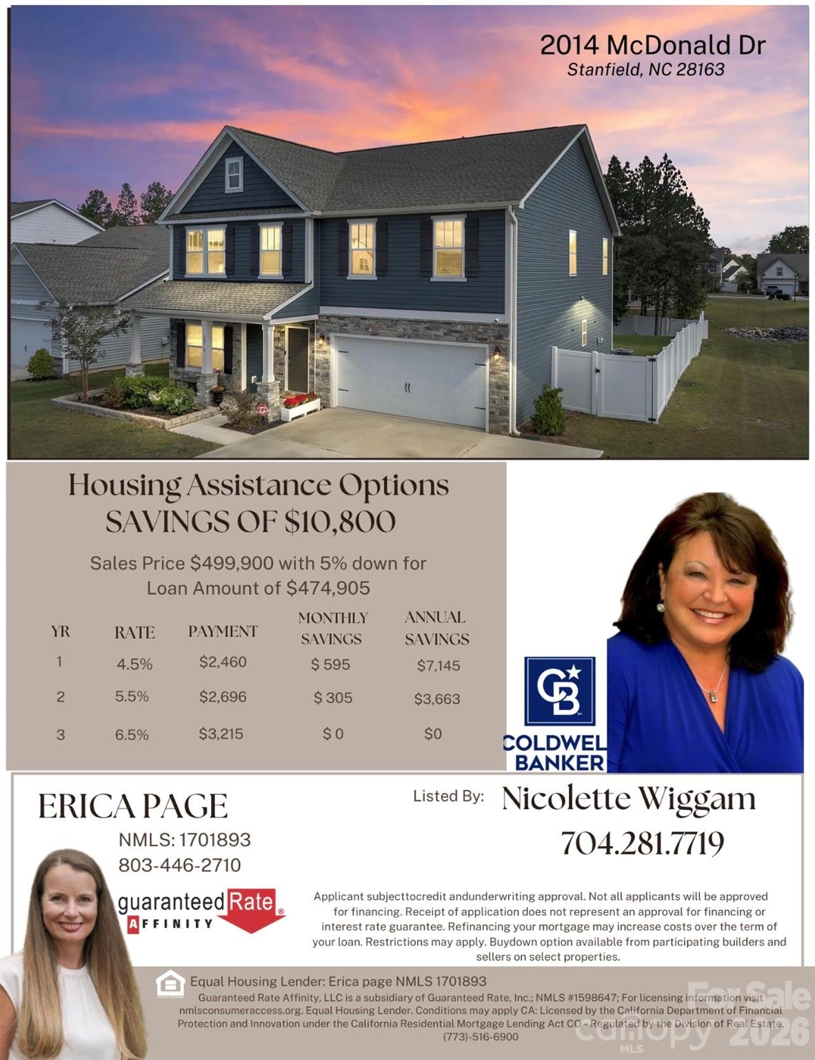 WOW 4.99 INTEREST RATE BUYDOWN -THIS WEEKEND OPEN HOUSE SATURDAY 6.27 FROM 12 NOON TO 3PM

Why wait and build when you will pay more!
Thoughtful design, timeless style, and exceptional functionality. At the heart of the home is a chef’s gourmet kitchen featuring an Stainless electric range, vented canopy hood, quartz island with seating.  A spacious butler’s pantry, complete with Quartz counter tops and Backsplash to match the kitchen . Staggered cabinetry, under-cabinet lighting  combine beauty with practicality. Real engineered hardwood flooring flows throughout the main living areas, adding warmth and charm. The expanded layout offers flexible living to suit your lifestyle. An extended foyer leads to a versatile front formal dining room with big windows and natural light .A built-in bench area near the garage entry provides a convenient drop zone for coats, bags, and more. Enjoy seamless access from the garage directly to the kitchen and pantry. 
Upstairs, ALL four spacious bedrooms provide comfort for all. The Primary suite has Custom designed private bonus room with access only from the Primary closet . This room has no closet, and is currently used as an office and gaming area. This space offers endless possibilities: a home theater, nursery, second office, or quiet retreat. Luxurious upgrades include a 5-foot tiled shower, comfort-height counters, extensive tile work, upgraded electrical and security systems, and much more. 
Designed for High speed internet, CAT 5 enabled internet,  bedrooms have ceiling fan pre wire switches,
Surround Sound with Volume control, great for your favorite jam! in 2 rooms
Outdoor living is just as impressive. The expanded three-car-wide driveway offers generous parking, and a 6-foot privacy fence encloses the backyard—ideal for play, pets, or a future pool.
A well sized rear concrete patio is ready for entertaining—bring the BBQ! Quick access from Kitchen/Great Room
The garage is equipped with a utility sink, built-in shelving, and additional storage options.
Situated on a premium cul-de-sac lot, this home blends style, space, and smart design to create a truly forever home experience—from morning coffee at the island to cozy evenings in your private bonus room.
Turn key property, 2 Inch Faux Wood Vinyl Blinds, 6 ft White Vinyl Privacy Fencing, Ready to Move in Today! 
Why Build! NEW YEAR, ALMOST NEW HOME, BUILDER WARRANTY, NOW IS THE TIME TO MAKE YOUR MOVE!
30 MINUETS TO MATTHEWS, 20 MINUETS TO MINT HILL, 20 MINUETS TO CONCORD, 10 MINUETS TO LOCUS
HIDDEN GEM IN A GREAT LOCATION, READY TO CALL HOME!