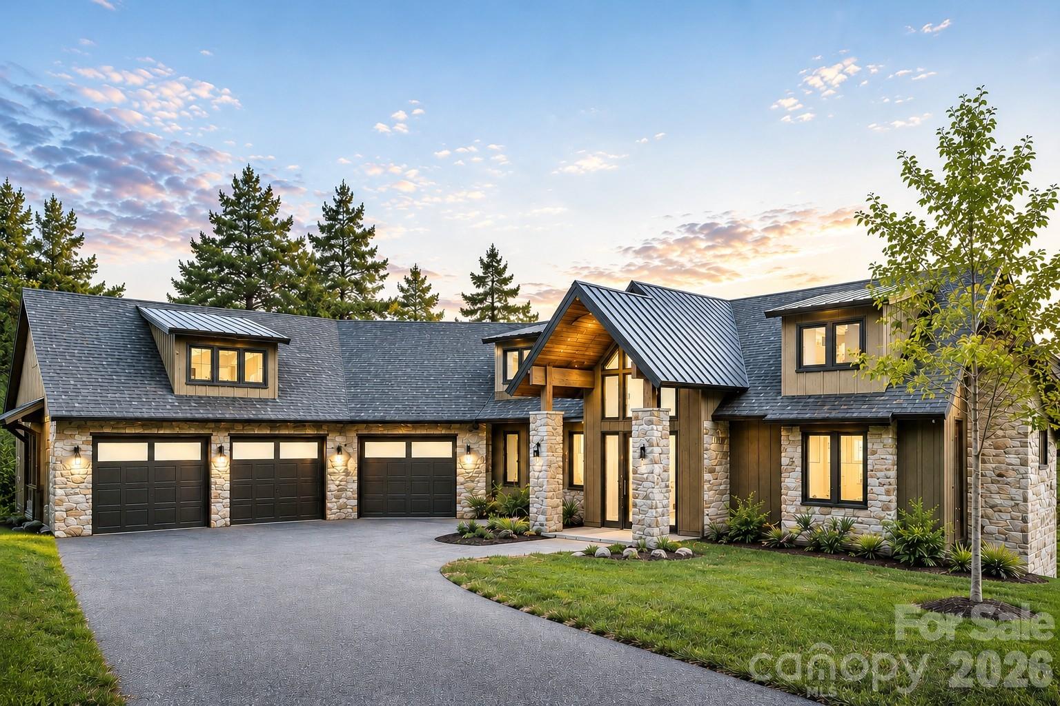 Nestled within the private gated community of The Cliffs at Walnut Cove, this new construction home presents a bespoke luxury mountain retreat that effortlessly pairs high-altitude privacy with premier cultural and recreational convenience. Masterfully envisioned and crafted by Mike Wedman Homes, this home is thoughtfully positioned on a rare, level 0.85-acre homesite bordering the Pisgah National Forest, capturing breathtaking, long-range mountain views while remaining only minutes from the Blue Ridge Parkway and the vibrant heart of Asheville. Arriving along the sweeping driveway, the residence immediately makes a refined impression with its timeless mountain architecture, blending natural stone masonry, warm siding, and an oversized three-car garage. Grand, timber-framed gabled portico columns anchor the entrance, where a dramatic oversized pivot front door opens to a soaring cathedral ceiling finished in warm wood paneling and anchored by natural wood beams, with a single uninterrupted sightline running through the main living space and out to the layered Blue Ridge mountain views beyond. Every design decision in this home is shaped by one guiding intention, to bring the beauty of the surrounding mountains inside at every turn, with expansive windows placed throughout to capture the landscape from nearly every room. Spanning over 5,000 square feet of impeccably designed living space, the home is optimized for both peaceful everyday living and grand-scale entertaining across its four bedroom and six bathroom layout. The main living area is anchored by a soaring stone fireplace and an expansive wall of glass that folds away completely, with the screened in deck beyond featuring a matching wood-burning stone fireplace for effortless indoor-outdoor gatherings across every season. The gourmet kitchen serves as the heart of the home with timeless custom wood cabinetry, range hood, a tray wood ceiling, professional-grade appliances, an oversized central island, and a separate prep kitchen. Just off the dining area, a separate deck features a fully equipped outdoor kitchen, ideal for hosting with the mountains as a backdrop. Adjacent to the main gathering spaces, the main-level primary suite functions as a quiet sanctuary, with sweeping mountain views, a coffered ceiling, and a spa-inspired bath featuring warm wood vanities, an expansive glass-enclosed shower with custom tile work, and a free-standing soaking tub. A custom glass stair railing leads to the lower level, a dedicated destination for leisure, wellness, and hosting, with a spacious recreation lounge, an elegant built-in bar, a striking glass-enclosed wine cellar, and a dedicated at-home wellness fitness area. The walkout access leads directly to a beautifully landscaped backyard offering an additional outdoor fireplace for year-round fireside gatherings. Beyond the boundaries of this exceptional home, membership to The Cliffs unlocks an unparalleled, world-class lifestyle right within the neighborhood. Residents enjoy access to an award-winning clubhouse and "The Tavern" for fine dining, alongside an 18,000-square-foot premier wellness center boasting indoor and outdoor swimming pools, tennis courts, and a luxury full-service spa. Golf enthusiasts will find their paradise on the community's centerpiece Jack Nicklaus Signature golf course. Offering an uncompromised standard of craftsmanship and a lifetime of memory-making spaces, this estate represents the pinnacle of modern mountain living.