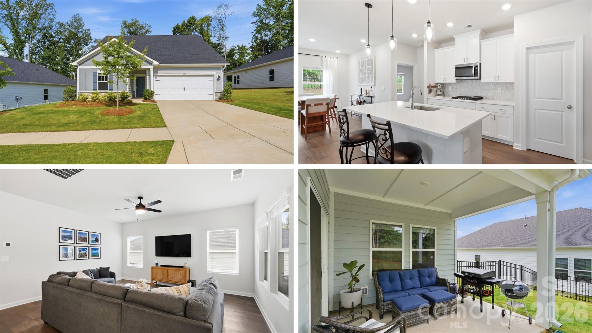 Discover this thoughtfully designed 1.5 story home located in the lake front community of The Vineyards! Step inside where you will find an entry hall that leads to the well appointed kitchen featuring a large kitchen island with room for bar stool seating, stainless appliances, gas cook top, double oven, tile backsplash and a walk-in pantry. The kitchen connects to the great room and dining area—creating an open flow that is perfect for everyday living and entertaining. The primary suite serves as a relaxing retreat, featuring a tray ceiling, private bath with dual sinks, generous size shower and a walk-in closet.  Two secondary bedrooms, a full bath and a conveniently located laundry room completes the main level. On the upper level you will find a  bedroom and full bath offering a private space for overnight guests and an expansive loft area that is the perfect space for a media room or rec room. Exterior features include a covered rear patio, fenced yard and 2 car garage. Enjoying the outdoors is easy in this sought-after lakeside community where residents enjoy exceptional amenities including a resort-style pool, club house, sports complex, dog park, boat launch and over 10 miles of scenic walking trails along the waterfront of Lake Wylie!