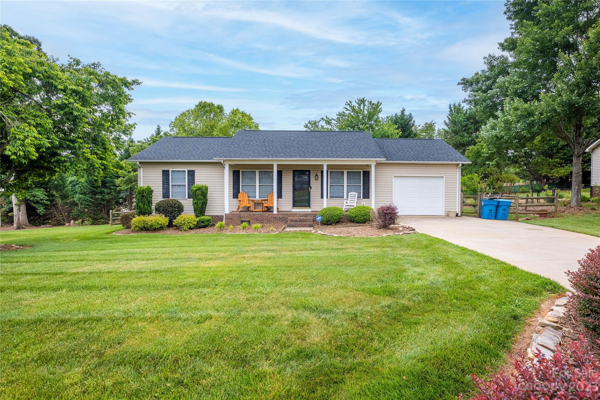 Well maintained and adorable 3 bed/ 2 bath ranch home with garage. You will love the beautifully landscaped and flat lot with a fenced in backyard. The home offers a total open concept kitchen, dining and living room area with fireplace. The 30 yr roof was done in 2021. The primary bedroom is spacious and offers a full private bath. Storage building will stay. 
Highest and best offers due by 11:30am 5/24/23
