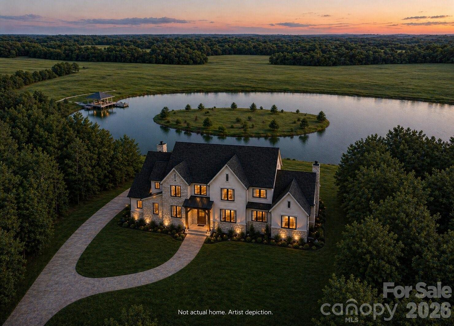 Exceptional custom home located on a waterfront lot offering quality craftsmanship and designer finishes throughout. The main level features a spacious two-story great room with a stunning two-story fireplace, a gourmet kitchen with high-end appliances, custom cabinetry, and designer-selected finishes. A formal dining room provides an elegant space for entertaining. The primary suite and a custom office are also located on the main level for added convenience.
Upstairs includes two bedrooms with water views, an additional bedroom, a large bonus room, and a flex room for extra space or storage. A cozy reading nook on the stair landing overlooks the lake, creating the perfect spot to relax and unwind. Outdoor living features covered and uncovered porches, a patio, and a private boat dock for enjoying lakefront living at its best. A three-car garage provides ample parking and storage. This home showcases premium materials and attention to detail throughout—too many quality features to list.  Foundation Homes Residential provides a designer to help you make your selections.