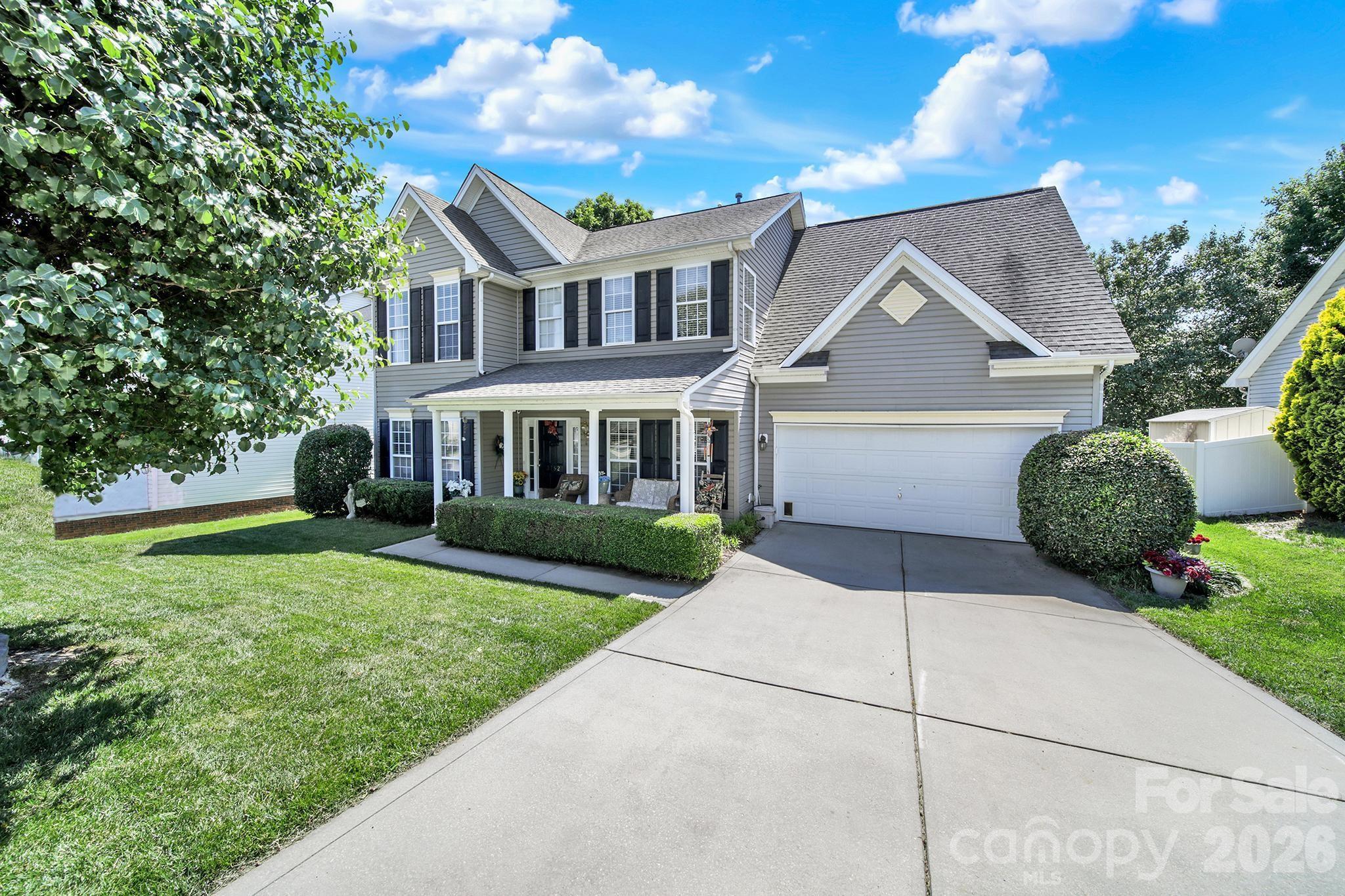 Discover this charming home, perfectly situated on a private wooded lot. Designed for both comfort and function, the open-concept floor plan is flooded with natural light and features a spacious living area, kitchen in the heart of the home with ample cabinetry and counter space, as well as granite countertops. Heads upstairs via one of the two staircases flanking the home to find the primary suite where it offers you your own ensuite bath and generous closet space. You'll also find 3 additional bedrooms and a bonus room on the upper level and dedicated office down on the main level. Step outside to enjoy your private backyard oasis—ideal for entertaining, relaxing, or simply enjoying the peaceful surroundings. Water heater is approximately 6 months old as of May/26'. Located just minutes from shopping, dining, & top-rated schools, this home offers the perfect blend of it all.