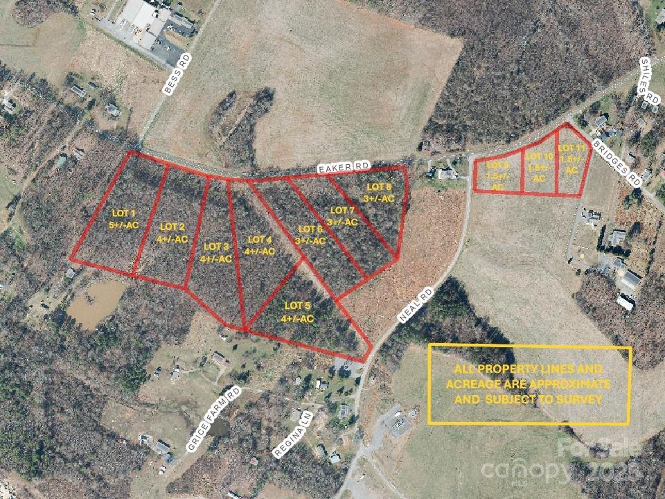 Beautiful 4.38+/- acre tract on Eaker Rd with mature trees, a suitable build site, and privacy. Ideal for a custom home, recreation, or enjoying nature. Property includes a small wet-weather stream. Conveniently located near Kings Mountain and Bessemer City. Part of a larger tract being subdivided. Minimal restrictions. No HOA. Additional parcels available.
