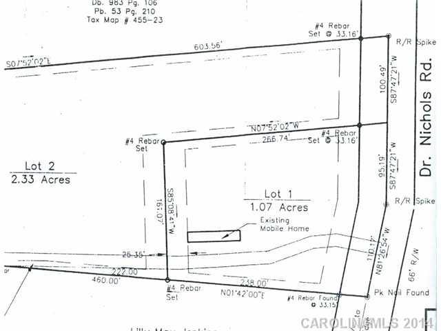 Nice level lot for home or mobile home--corner lot. Minutes from York, Clover. Stream at back of property (but not on property). 15' Access easement--see plat for details.  Well is required, Septic tank in place.