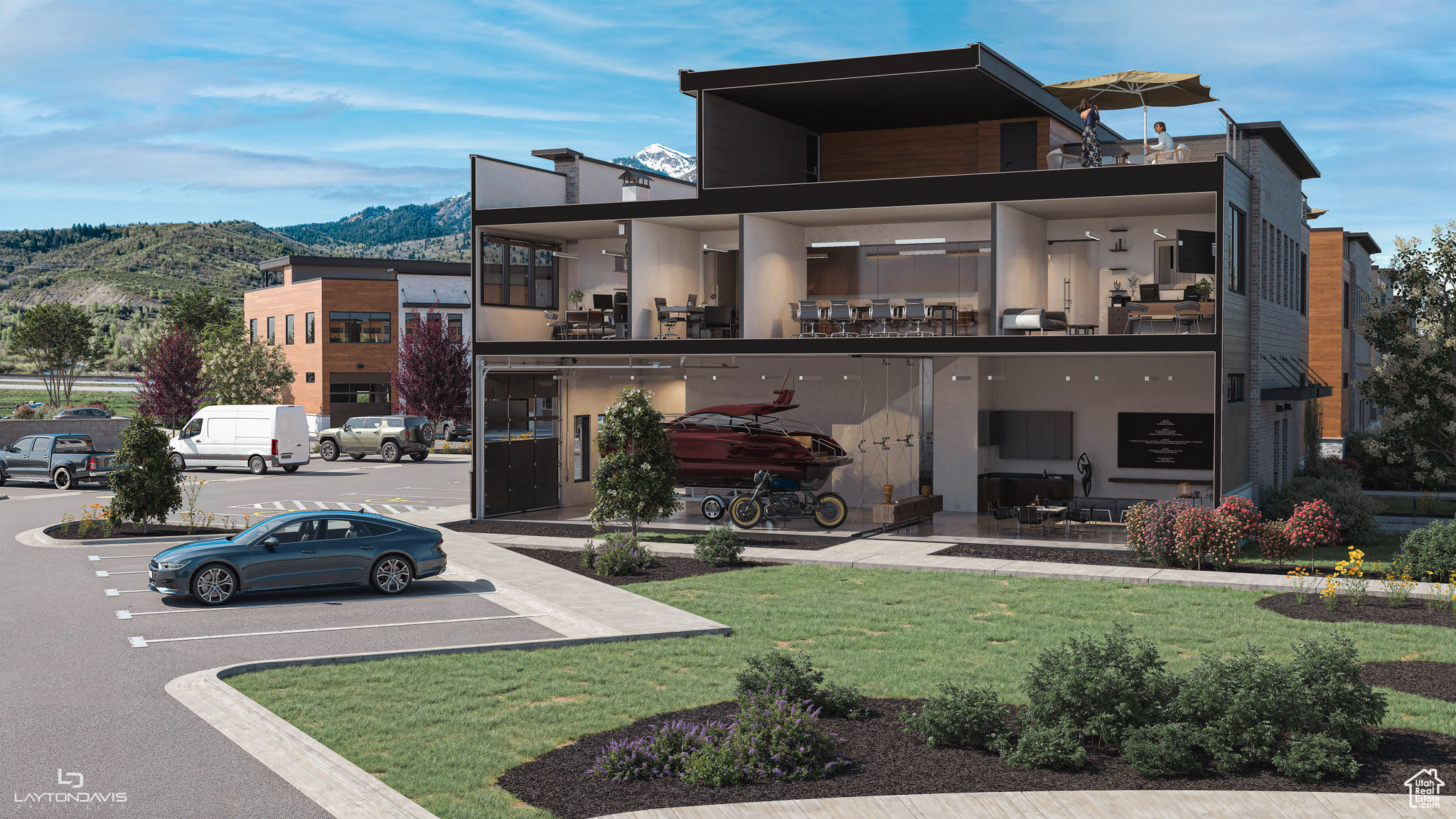 Proudly Introducing Canyon View Commons, a versatile blank canvas of commercial flex spaces years in the making in the heart of Mountain Green. Canyon View Commons embodies the live, work, and play here character of the Wasatch Back, offering a wide variety of commercial use and residential options. Units are delivered as a warm shell with a full second floor and a 12-ft overhead garage door. Customize and finish the interior exactly the way you want. Set at the base of a stunning mountain backdrop with an enormous 1,150 sq ft rooftop skydeck for entertaining with elevated views of Snowbasin Resort and Wasatch Peaks Ranch. Proximate to nearly every recreational activity Northern Utah has to offer, yet only 20 minutes from the Ogden Airport and less than 45 minutes to SLC International Airport, the location, setting and opportunity are all ideal. Come see what this can be for you. All information herein is deemed reliable but is not guaranteed. Buyer is responsible to verify all listing information.