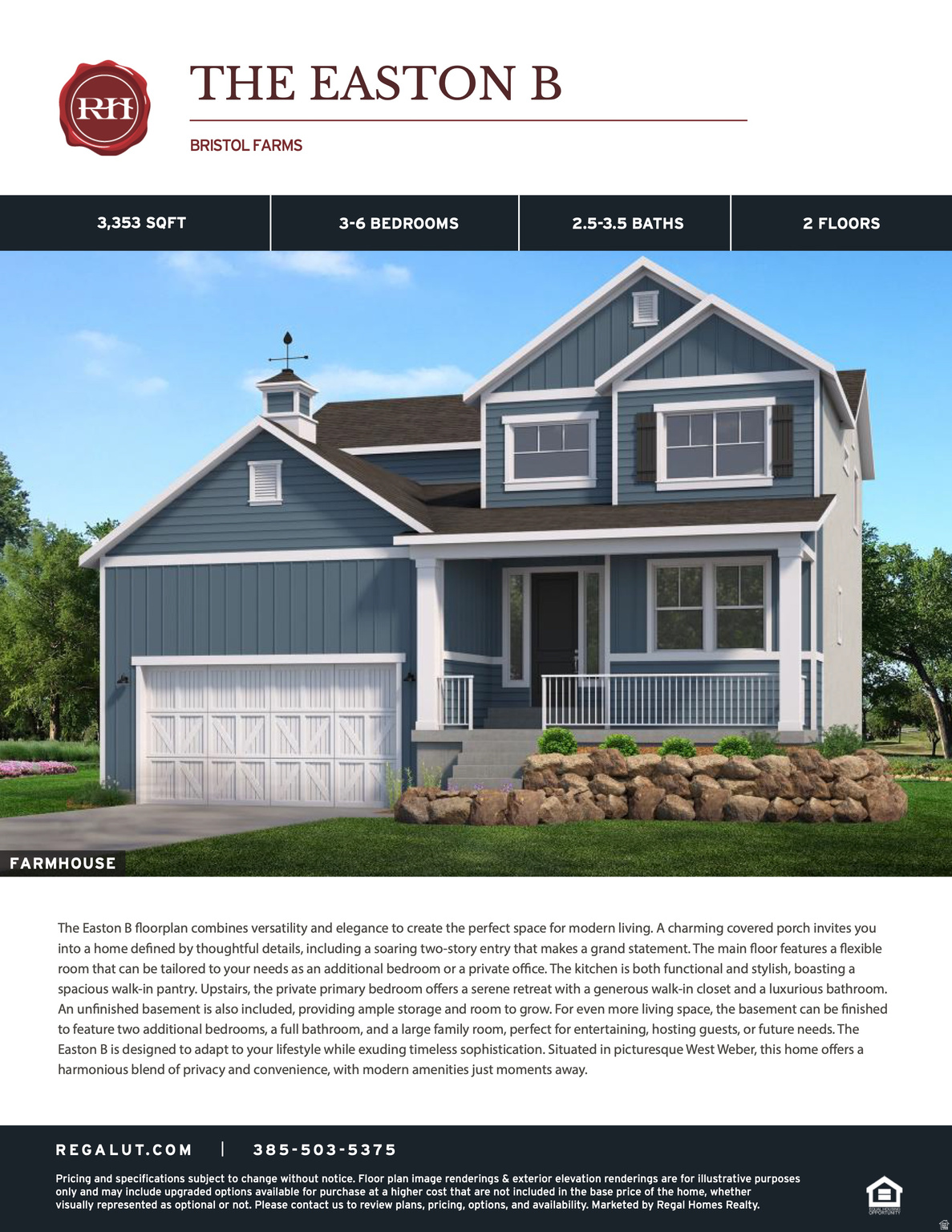Welcome to the Easton. Thoughtfully designed to be both grand and functional. Located in serene West Weber, Utah. It features a tall two-story front entry, European cabinetry with soft close throughout, quartz countertops, a 16' tall 3-car garage, and a fully finished 2-bedroom basement ADU for potential rental income. This home is currently finishing up construction and will be ready for a June closing. Call and schedule a showing today!