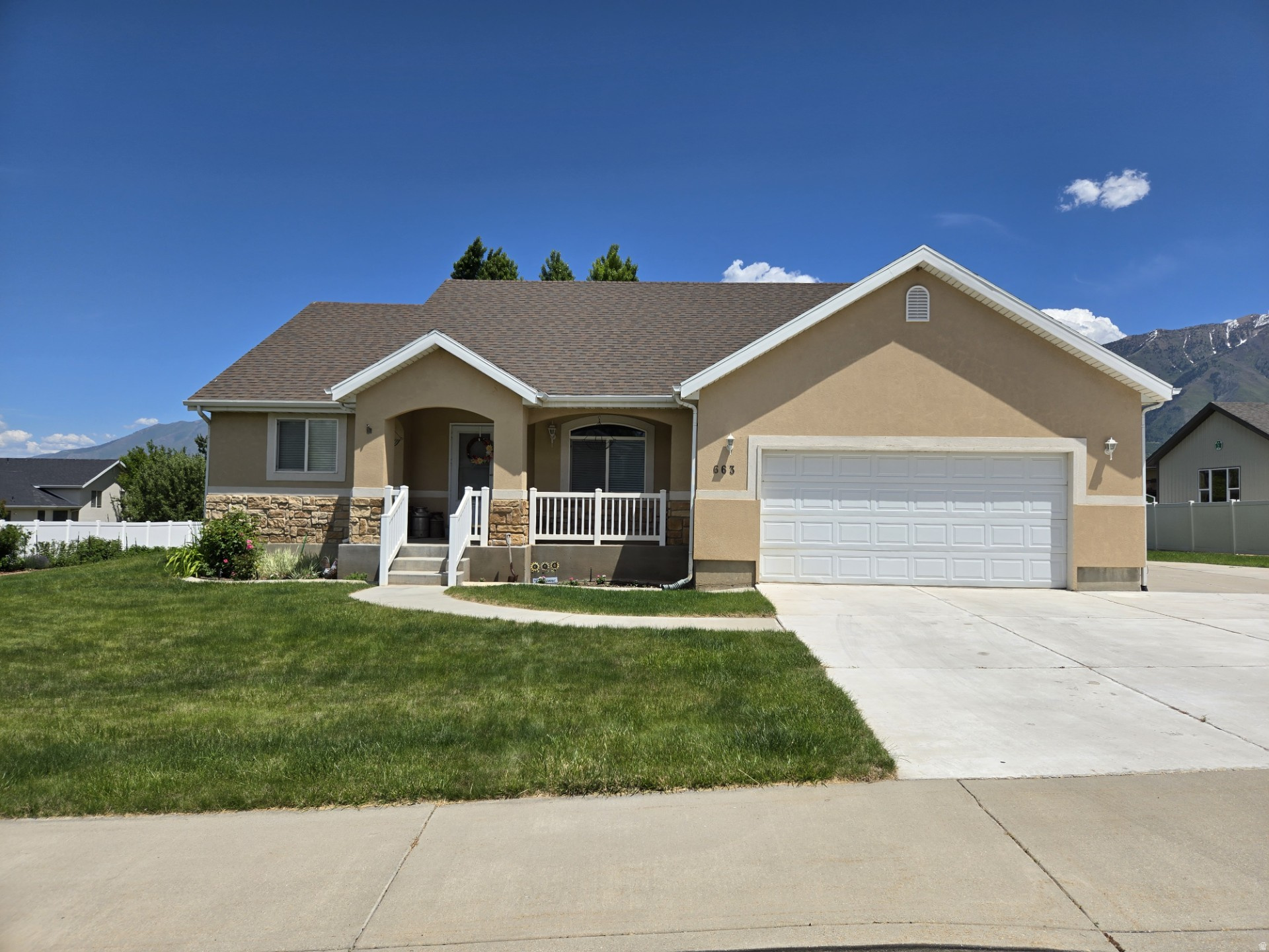 Beautiful home inside and out and has main floor living. Much of the upstairs has been updated with all new LVP flooring, new quartz countertops, new lighting fixtures, new primary bathroom, new paint, and includes kitchen appliances. Also has a great room off the kitchen, vaulted ceilings, and a gas log fireplace. Entire basement is totally brand new! Comes with 2 bed, 2 bath, mother -in -law apartment, and includes all appliances including the stackable Washer/Dryer. The apartment could easily become an ADU with Payson City approval. It also comes with additional wall heaters in the bedrooms and bathrooms, besides the primary forced air gas heat. Large lot that comes with vinyl fenced yard, RV parking, two storage sheds, large garden spot, RV parking, and a great view of the mountains.