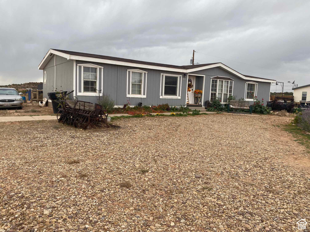 In the county, but just 5 minutes to town!  3 bedrooms,  3 walk-in closets, 2 bathrooms, central kitchen/dining/living room! There is also an office/den that could easily be a 4th bedroom! The Laundry Room is inside the back door. This home is Very open and has new windows!!  All on 1 fenced acre and the shed and chicken coop are included!  Power, propane forced air,  septic system, and Johnson Water.  This is a manufactured home on a permanent foundation and qualifies for FHA loans