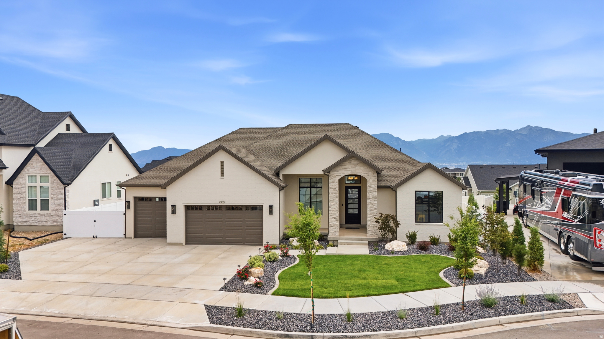 From the moment you pull into the cul-de-sac, you'll notice this home feels different. It's not just another new build home...It was thoughtfully Customized to Create a Home that's as Beautiful as it is Functional. Picture yourself pulling into the Garage after a Costco Run and Unloading Groceries Directly into the Spacious Walk-in Butler's Pantry through the Convenient Garage Door. It's one of those Little Details you'll Appreciate Every Single Day. As you Step inside, Your Eyes are Immediately Drawn to the Soaring ceilings and Stunning Wood Beam detail that Anchors the family room, Creating a space that feels both Grand and Inviting. The Waterfall-Edge kitchen island Naturally becomes the Heart of the Home, Where Morning Coffee turns into conversations, Dinners become Celebrations, and Friends always seem to Gather. Just off the Dining room You will Open the doors to the Massive Covered Deck and imagine Warm Summer Evenings grilling AND It being convenient with Built-in Gas Hookup! Downstairs, the Walk-Out Basement Extends your living space even Further, leading to a Private Patio already equipped with a gas line for the Fire Pit you've always wanted. It's the PERFECT place to unwind after a long day or spend weekends making memories with family and friends. At the end of the day, Retreat to Your Private Primary Suite on the Main Level, Where every Detail was Carefully Considered. From the Beautifully Finished Custom Closet with Automatic Lighting to the Elegant finishes throughout, this space was Designed to feel like Your Own Personal Sanctuary. The Finished Basement Offers incredible Flexibility with a Stylish Kitchenette, Ideal for Hosting guests, Creating the Ultimate Entertainment Space, or giving family members a place that feels like home within the home. Mother In-Law Apartment!  And if You've been Dreaming of a Garage that actually Works for your lifestyle, you'll LOVE this one. The Oversized 44-foot-deep third bay offers endless Possibilities, While the Finished Epoxy floors, Utility sink, Fan, and Gas line for a future heater make it just as Functional as it is impressive. Behind the BEAUTY are the upgrades you'll appreciate for years to come, dual HVAC systems for Personalized Comfort, two water heaters, Custom Millwork throughout, Upgraded Cabinetry with pull-out drawers, and COUNTLESS thoughtful touches that Make Everyday Living just a little easier. Some homes are simply built. This one was Carefully Envisioned, Customized, and Designed to be lived in. Now it's Ready for its next chapter... and yours.