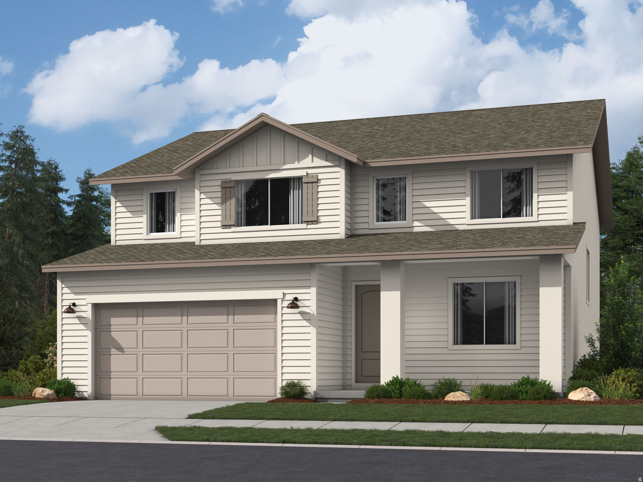 Parkway Fields - 4078- Sequoia. Up to $20k in closing costs when financing through our preferred lender! Estimated completion in October. This home offers 4 bedrooms, 2.5 bathrooms, a tandem three-car garage, vaulted ceilings, and a full, unfinished basement. The first floor offers a large family room, mudroom, dining area, and a kitchen that boasts white craftsman style cabinets with white quartz countertops and stainless steel appliances, including the refrigerator! Upstairs you'll find 4 bedrooms, including the luxurious owner's suite with walk-in closet and a bathroom with dual vanities. Square footage figures are provided as a courtesy estimate only and were obtained from builder. Buyer is advised to obtain an independent measurement. Interior photos are of same style of home, but not the actual home. Rendering is for illustrative purposes only