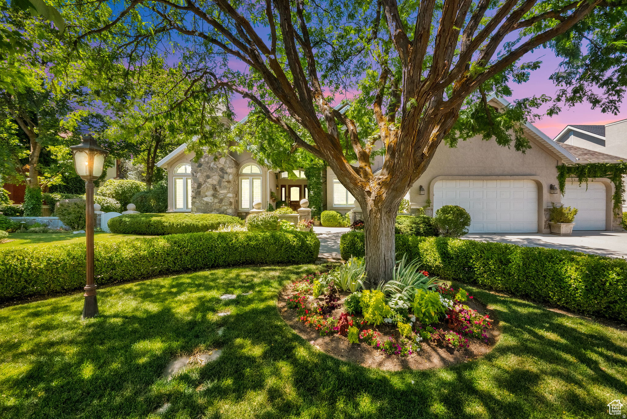 Nestled within one of the area's most beautiful and established neighborhoods, this exceptional residence offers the perfect blend of classic elegance, generous space, and serene privacy, all just minutes from top-rated schools, scenic walking trails, near Little Cottonwood Creek, Crestwood Park with swimming pool, Pickleball courts and pristine parks. This secluded neighborhood offers a peaceful ambiance and a sense of enduring quality that few communities can match. This spacious traditional-style home perfectly blends timeless charm with everyday comfort. Inside you'll find beautiful arched windows with plantation shutters, arched doorways, rich hardwood floors, and vaulted ceilings create a warm and inviting atmosphere. The kitchen is both functional and beautiful, featuring granite countertops, stainless steel appliances, and plenty of room for gathering. The seamless floor plan offers space to spread out and relax, including an elegant and expansive master en-suite retreat with sitting area and fireplace. Step outside to an immaculate, fully landscaped yard that is truly a dream, complete with a charming gazebo, lush garden, and a covered back porch ideal for relaxing or entertaining in total privacy. The home has been meticulously cared for with a new roof, dual furnaces, and dual water heaters, two AC's, ensuring comfort and peace of mind for years to come. This is a rare opportunity to own a stunning, move-in-ready home in a neighborhood that continues to stand the test of time!