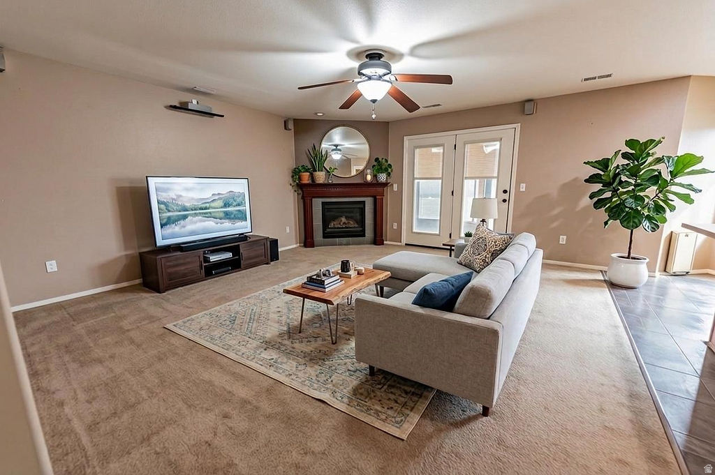 Discover the epitome of refined living in this stunning six-bedroom, three-bathroom residence located in the heart of Lehi, Utah. This home masterfully balances sophisticated charm with modern convenience, offering a turnkey experience.  The interior is highlighted with a fireplace and newer carpeting throughout, creating an atmosphere that is both elegant and inviting. The home's mechanical systems have been meticulously updated, featuring a brand-new roof/gutters, a newer water heater, and a high-efficiency dual AC and furnace system to ensure year-round comfort upstairs and on the main level.  Step outside to your own private sanctuary. The beautifully manicured yard is fully fenced and offers a rare sense of seclusion with no backyard neighbors. The centerpiece of the outdoor living space is the fully enclosed back patio, which features a premium hot tub included with the sale-perfect for relaxation in any season.  This residence is a rare find, combining premium upgrades with a tranquil setting. It is the perfect place to create lasting memories.    Square footage figures are provided as a courtesy estimate only and were obtained from an appraisal.  Buyer is advised to obtain an independent measurement.