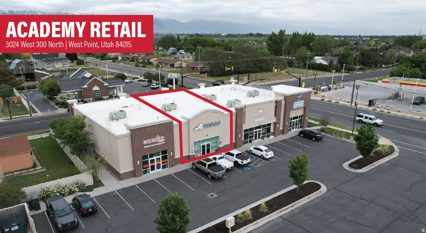 Available: Suite B - 1,950 SF  300 North ADT: 16,000  3000 West ADT: 2,000  Open Floor Plan With Private Office and Two Private Exam Rooms  Zoning: C-C (Community Commercial)  Access: Quick Access to West Davis Corridor  Location: Located in the Highly Desirable West Point Sub-Market.