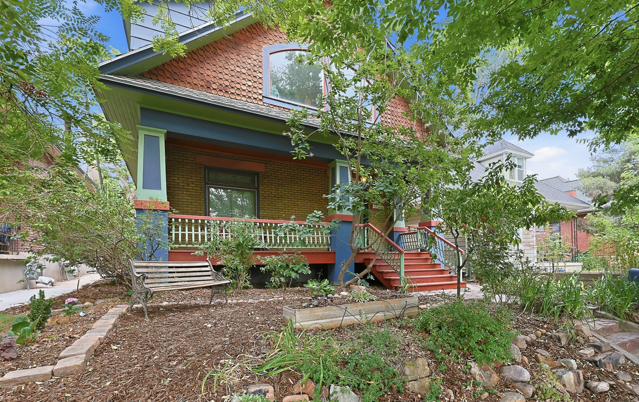 Charming 2-story up & down duplex on a fabulous tree-lined street. Meticulously maintained with artful flourishes throughout. Significant upgrades include double-pane wood windows, solar panels w/a battery wall, mini-split cooling systems, re-built front porch, & upper deck w/mountain views. Also features an oversize 2-car garage w/workbench. Unbeatable location in the heart of 9th & 9th! Square footage figures are provided as a courtesy estimate only.  Buyer is advised to obtain an independent measurement.