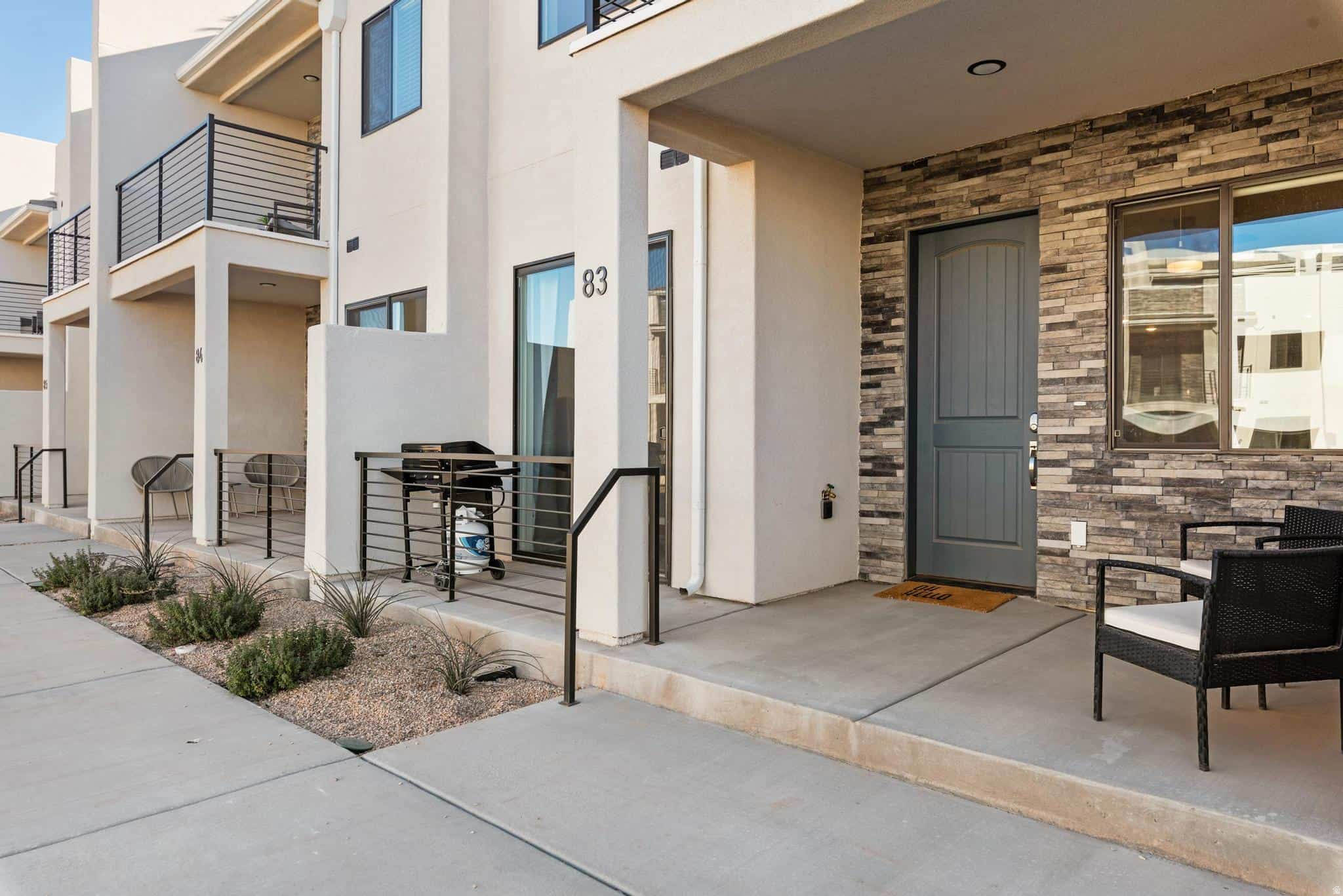 Fully-furnished turnkey nightly rental units that sleeps 12 in Desert Color. 3 spacious bedrooms (2 ensuite) with the third having it's own dedicated bathroom in hallway.  Additional half bathroom on the main level.  Laundry on second level. Third level loft has 4 twin beds (two bunkbeds) and a sectional for additional hangout/sleeping area.  Rooftop deck with awesome views and lots of entertaining space.  Nightly rentals are currently being managed through Red Rock Property Management.  Showings by appointment only since unit has guest bookings.  Owner agent. Buyer and buyer's agent to verify all info.