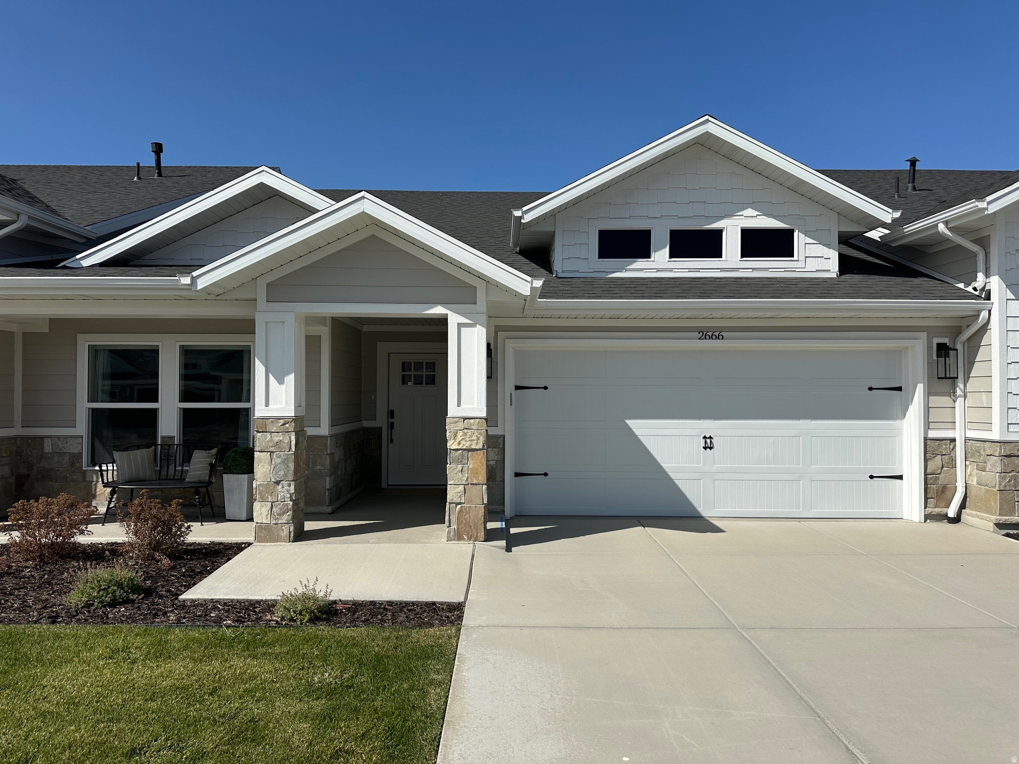 Welcome Home to Northern Utah's PREMEIRE 55+ active adult builder Ovation Homes! Nestled in a vibrant 55+ community in the heart of Syracuse. This beautifully designed attached home offers a perfect blend of comfort and community. Featuring a spacious single-level layout with an open-concept design, this home boasts two bedrooms and a thoughtfully designed living room area ideal for both relaxation and entertaining. The backyard is fully fenced, providing a private outdoor space to enjoy. Residents of this amazing community will have access to walking trails and pickleball courts, fostering a sense of connection and belonging. Experience low-maintenance living in a home designed for ease and enjoyment! Home completion approximately April 2026