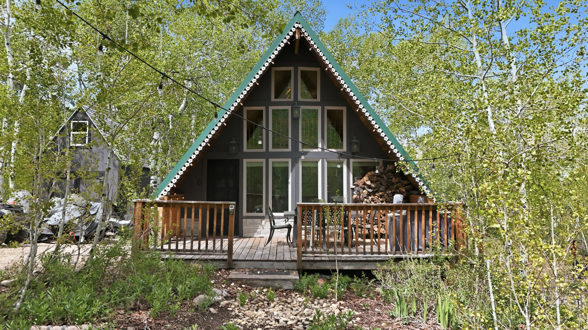 Snowmobiler's paradise in the coveted upper Timber Lakes Estates, where the seasons feel bigger, brighter, and truly unforgettable.  This updated A-frame cabin sits tucked among mature aspens, offering incredible privacy, peace, and a setting that feels worlds away from it all. Located well off the main roads, this is the kind of quiet retreat buyers search for but rarely find. With year-round access-unlike many cabin communities-you can enjoy every season without limitation.  Winter enthusiasts will love the direct snowmobile access to a private easement leading into expansive terrain, making this a true dream location for riding. In the warmer months, the property transforms into the perfect basecamp for side-by-sides, ATVs, and outdoor adventure.  The cabin was converted to year-round living approximately six years ago and has been thoughtfully updated throughout. Improvements include a ductless split heating and cooling system, new flooring, fresh paint, new water heater, vanity, faucets, light fixtures, appliances, and exterior paint. An oversized shed with a built in workbench provides space for storage and projects.  Inside, you'll find one dedicated bedroom plus two additional sleeping areas upstairs, offering flexible space for family and guests. The cabin comfortably sleeps multiple people with two king beds and one queen, and nearly all furnishings are brand new and included-making this a true turnkey opportunity.  Set on just over one acre, the property provides ample space for parking, trailers, and recreational vehicles, with room to expand or build onto the existing cabin. Wildlife is part of daily life here, with deer and moose frequently passing through. This property also has one of the few natural streams in the community.  If you're looking for a private mountain escape with unbeatable access, year-round usability, and direct access to adventure, this is it! Square footage figures are provided as a courtesy estimate only and were obtained from private measurements.  Buyer is advised to obtain an independent measurement.