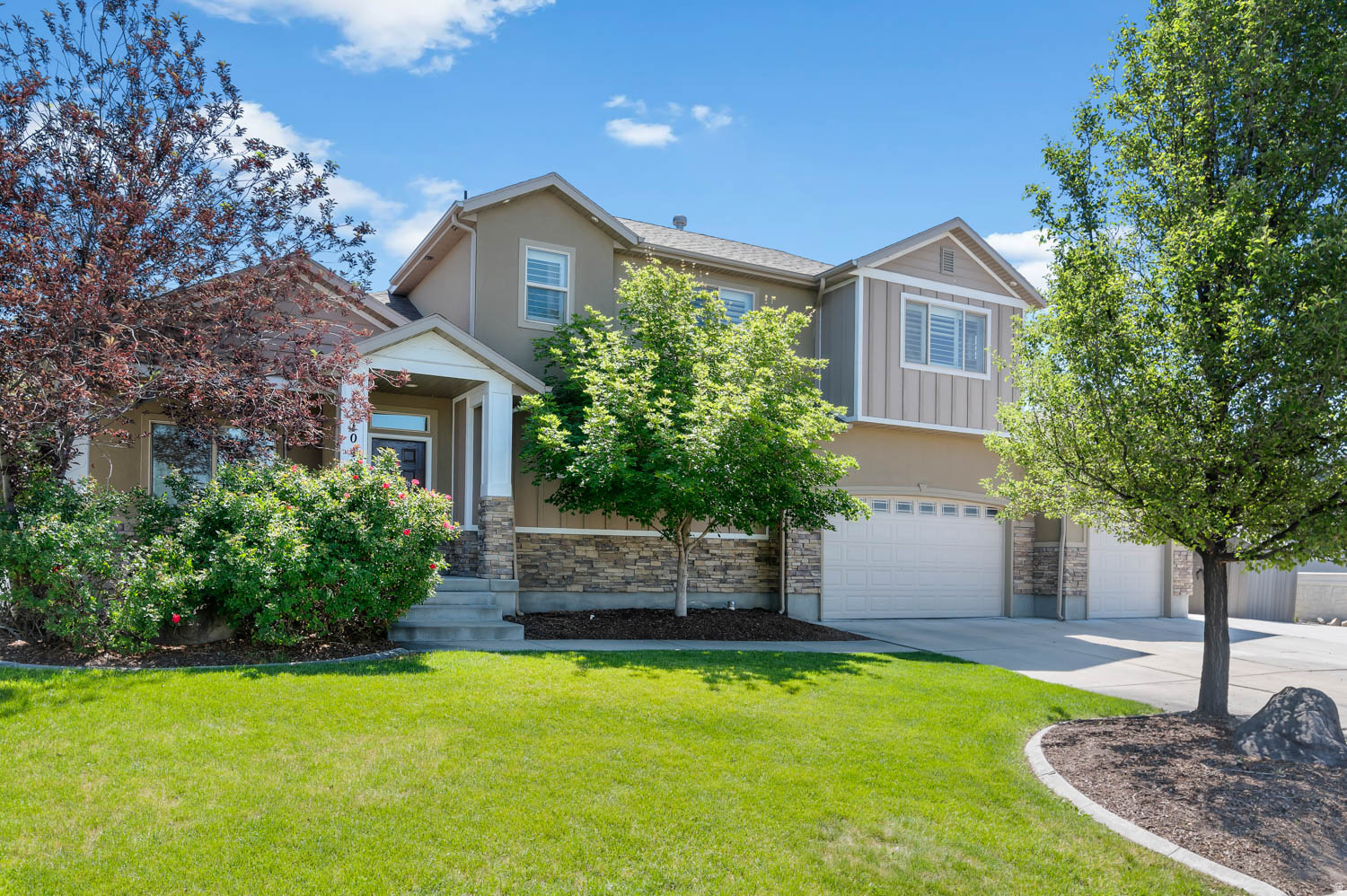 This beautiful previous Model Home was designed for living and entertaining! The main floor treats you with a perfectly designed kitchen including SS appliances and granite counter tops that flow into large comfortable living space with gas fireplace and picturesque windows, perfect for entertaining. It also includes a serene office and laundry/mud room right off the 3 car garage.   The second story hosts the primary suite replete with a walk-in closet, double vanity and separate tub and shower. Down the hall you have two more large bedrooms and another full bathroom. The basement features a Large family room with dry Bar with an additional bedroom and tons of storage.  The backyard is for entertaining with a large patio with pergola, in ground tramp, swing set and hot tub!!   All that is missing is you!! SELLER TO PROVIDE A 5 DAY 4 NIGHT CRUISE TO BUYER UPON SUCCESSFUL CLOSING