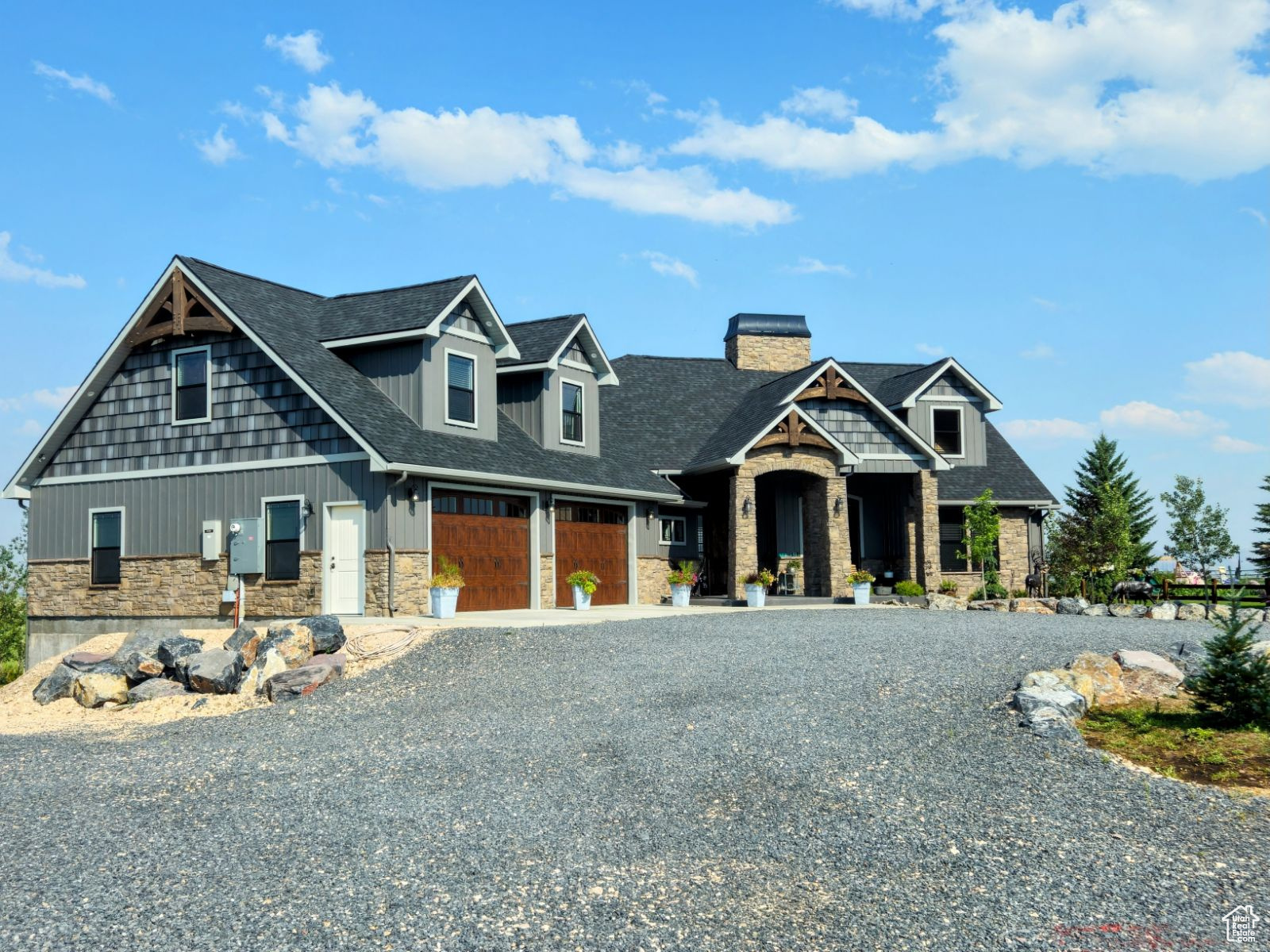 Welcome to this exceptional custom home in the beautiful community of Bloomington, offering luxury, space, and breathtaking surroundings just minutes from Bear Lake and nearby national forest access. Built in 2020, this thoughtfully designed 7-bedroom, 5.5-bathroom residence sits on over 2 acres with stunning panoramic views in every direction.  Designed with both comfort and functionality in mind, the home features a heated and fully finished oversized attached 2-car garage, along with an additional single-car garage located at the rear of the home for extra storage or recreational vehicles.  The beautifully appointed kitchen showcases granite countertops, a copper farmhouse sink, abundant cabinetry, and exceptional workspace-perfect for entertaining or everyday living. The main level offers 4 bedrooms, a dedicated office, 3 full bathrooms, and a half bath, providing an ideal layout for families or guests.  The luxurious primary suite features vaulted ceilings, a spa-inspired bathroom with a jetted tub, walk-in shower with multiple shower heads, and a cedar-lined walk-in closet. The home also includes multiple primary suite options, offering flexibility for multi-generational living or guest accommodations.  Above the garage, you'll find a spacious gathering room perfect for entertaining, relaxing, or creating a game or recreation area. The walk-out basement expands the living space even further with a large open family room, abundant storage, 3 additional bedrooms, 2 full bathrooms, and a dedicated theater room complete with a 100-inch TV and built-in surround sound system.  Every detail of this home was carefully planned and meticulously maintained, creating a rare opportunity to own a high-quality custom property in one of southeastern Idaho's most sought-after recreational areas.  Offered below appraised value, this remarkable home delivers outstanding value and lifestyle appeal. Seller will consider offers.  Contact the listing agent today for more information or to schedule your private showing.