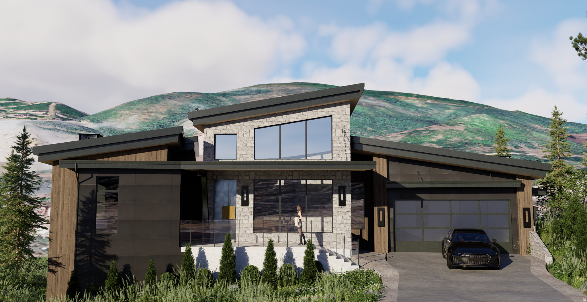 Striking modern mountain architecture meets refined design in this newly built home located in the highly sought-after SkyRidge community near Deer Valley's East Village. Clean rooflines, expansive glass, and a sophisticated mix of stone, vertical wood siding, hot-rolled steel accents, and standing seam metal roofing create a bold architectural statement that blends beautifully with the surrounding alpine landscape. Designed for both entertaining and everyday living, the home features an open layout filled with natural light and seamless indoor-outdoor living. Large windows frame mountain views while sliding doors lead to a spacious covered deck with glass railing, perfect for relaxing or hosting gatherings in every season. The walk-out lower level opens to additional outdoor living space and natural landscaping, creating multiple areas to enjoy the mountain setting. Thoughtful design, striking materials, and modern lines give the home a timeless yet contemporary feel. Located just minutes from Deer Valley skiing, Jordanelle Reservoir, golf, hiking, and Park City dining, this home offers the perfect blend of luxury, recreation, and modern mountain living.