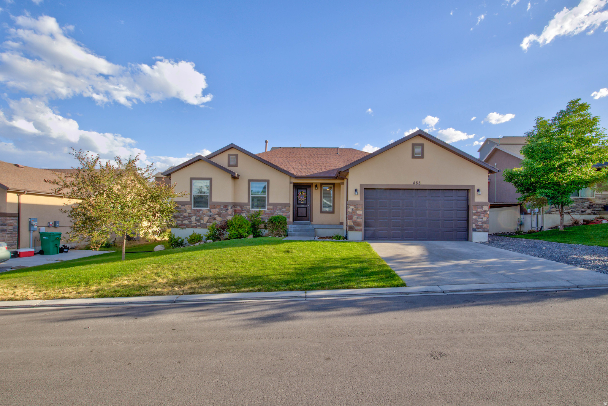 Welcome to this beautifully maintained 2017 rambler nestled in one of South Utah County's fastest-growing and most sought-after communities. With 1,440 sq ft of thoughtfully designed main-floor living plus a full 1,440 sq ft unfinished basement, this home offers the perfect canvas to grow into - whether that means a home gym, additional bedrooms, or a future family room. The open floor plan flows effortlessly from a modern kitchen into the main living area, making everyday living and entertaining feel natural and spacious. Sound-resistant insulation keeps the home quiet and energy-efficient year-round, a feature that sets this home apart from standard new construction. Step outside to a fully landscaped yard and enjoy stunning mountain views from the comfort of home. A 2-car garage completes the package. But the real story here is the location. Santaquin sits directly on the I-15 corridor - Spanish Fork is just 12 minutes north, Provo approximately 23 minutes, and Silicon Slopes roughly 4045 minutes off-peak - giving you small-town living without sacrificing access to Utah County's major employment centers. UDOT has secured funding for I-15 widening from Payson to Rocky Ridge and a new Santaquin Main Street interchange, included in its 20262030 Statewide Transportation Improvement Program - meaning connectivity here is only getting better. Santaquin Canyon, the Nebo Loop, Centennial Park, and the city's beloved fruit orchards are all minutes away, rounding out a lifestyle that balances outdoor recreation, community, and convenience. Don't miss your opportunity to own in one of Utah's most strategically positioned communities.  Square footage figures are provided as a courtesy estimate only and were obtained from floorplans provided by the builder.  Buyer is advised to obtain an independent measurement.