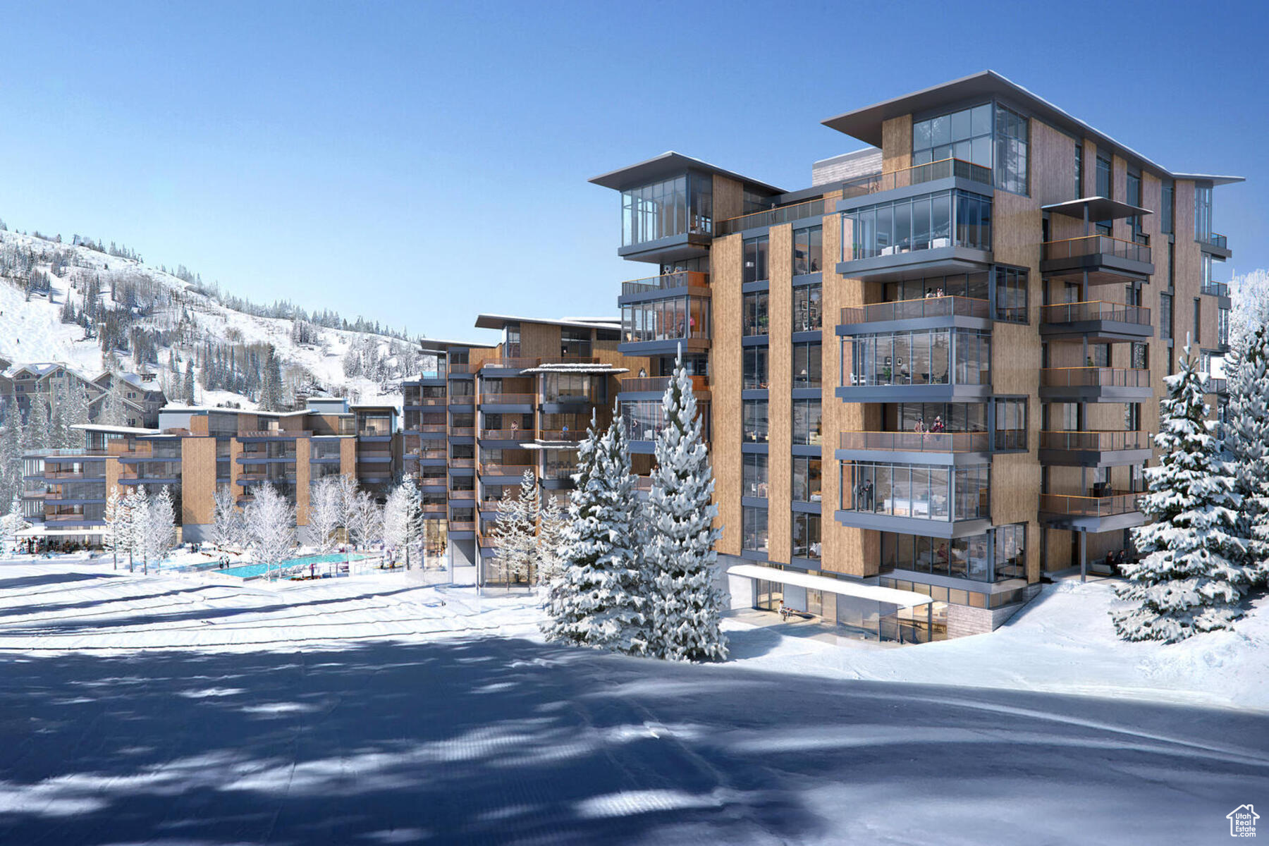 When they say they saved the best for last, this is what they're talking about. Sommt Blanc includes three alpine lodges comprising 49 luxury Residences and Penthouses located on the last, best, ski-in/ski-out parcel in Empire Pass at Deer Valley Resort. World-renowned architect Tom Kundig of Olson Kundig has created a jaw-dropping signature design featuring butterfly roof lines, cantilevered structures, single-level living, expansive outdoor spaces, floor-to-ceiling windows, and modern mountain design. With through-building unit design, every residence enjoys breathtaking views. Sommt Blanc features an extensive list of amenities and services that includes an arrival lobby and fireside lounge with a concierge desk, valet parking, an onsite restaurant & bar with ski beach patio, slope-side pool & patio with multiple hot tubs, and outdoor gathering spaces, pool locker rooms with saunas, spa treatment rooms, fitness center, yoga studio, a bowling alley with caf and game room, executive boardroom, spacious ski locker room, ski valet service, aprs-ski lounge with expansive outdoor patio, children's activity playroom, golf simulators, speakeasy styled owner's lounge, and designated underground parking in each building featuring adjacent oversized storage units with each owner space ready for an electric car charger installation. Residence C402 is a fourth-floor end unit with beautiful views looking up the Lucky Jack ski run and mountain hillside. The south-facing exposure ensures a private setting with abundant natural light throughout the day. The home features five bedrooms, six bathrooms, a den/media room, and two outdoor decks. Finishes include floor-to-ceiling windows, wood floors, wood ceilings, wool carpet, custom cabinets and built-ins, natural stone countertops and backsplash, Dacor contemporary appliances, Dornbracht fixtures, Sun Valley Bronze hardware, wine storage, automated Lutron shades, and two Tom Kundig signature design fireplaces.
