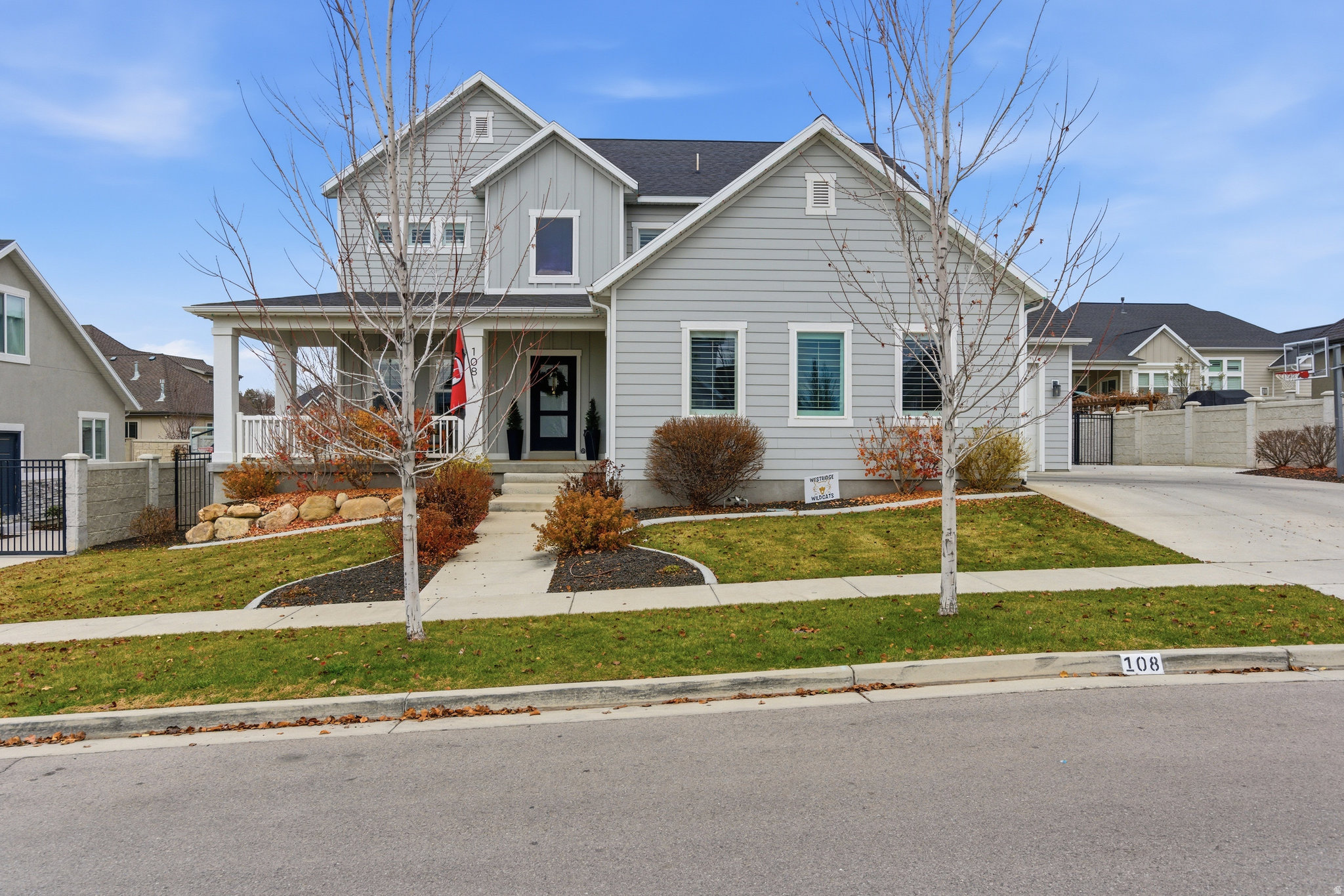 This beautifully designed two-story home is move-in ready and crafted for modern living. The inviting front porch leads into a thoughtfully designed interior highlighted by quality finishes throughout. The spacious chef-inspired kitchen features ceiling-height cabinetry, a white oak island, quartz countertops, tile backsplash, and stainless steel appliances-perfect for both everyday use and entertaining. The main living area is anchored by a warm gas fireplace, creating a comfortable and stylish gathering space.  The primary suite offers a private retreat with a barn door entry, dual-sink vanity, walk-in closet, and a sleek European glass shower. Constructed with durable, energy-efficient 2x6 exterior walls, the home delivers both comfort and efficiency.  The fully finished basement features 9-foot ceilings and a spacious living room ideal for entertaining or relaxing, along with a dedicated gym room and an additional bedroom. The finishes seamlessly match the look and feel of the main living areas, creating a cohesive, above-grade experience. Modern design elements and natural light enhance the space, making it ideal for entertaining, guest stays, or extended living space.  Square footage figures are provided as a courtesy estimate only and were obtained from previous listing.  Buyer is advised to obtain an independent measurement.
