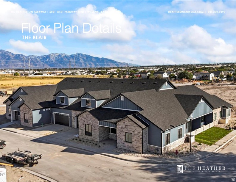 "Blair" floorplan shown.... Come see all of our available floorplans at West Valley's finest 55+ community, The Heather on Parkway. Enjoy private gated security in one of the most accessible spots in Salt Lake County. Walking distance to major shopping centers, trail systems, and restaurants. 10 minutes from Salt Lake International Airport and only 15 minutes from downtown Salt Lake City. All units include luxury touches including plantation shutters, tall doors & ceilings, gas ranges, ultra high efficiency appliances, landscape lighting, and soft close cabinetry. Meet directly with the builder and craft your interior to make your new low-maintenance/no-stairs living feel like home. Reservations available for units to-be-built.
