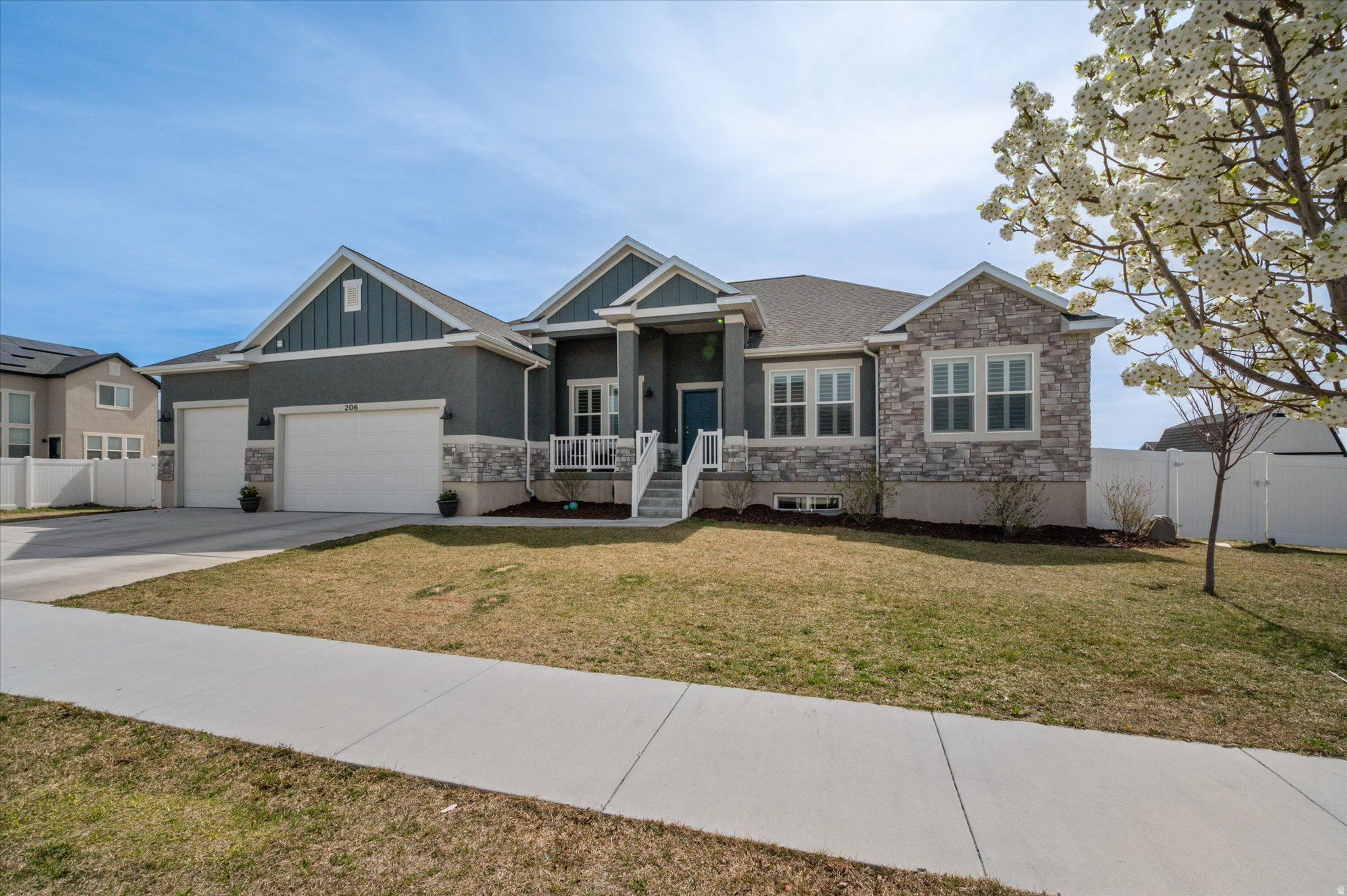 STUNNING RAMBLER with NO HOA and tons of storage  w/ walkout basement for future apartment!  A MUST SEE! This home perfectly blends space, comfort, and modern living. 4 spacious bedrooms, plus office/living room, 2.5 bathrooms, 5 storage closets, laundry room with sink, cathedral ceilings in great room, 3 car garage with extra height for this tall vehicle. Just over a half an acre, fully fenced, front yard landscaped. Basement has been framed recently, almost ready for sheetrock,  and has 3 huge future bedrooms (one is designed as a 2nd owners' suite or basement apartment, 2 baths, storage or gym, future kitchen, future laundry, water softener, walkout and mudroom. This stunning single family home features OVER  $100,000 IN UPGRADES, offering high end finishes and thoughtful improvements throughout. Some of those upgrades include, 10ft ceilings, additional can lights to each room, granite countertops throughout, custom shutters and electric roller shades, ceiling fans, fireplace, extra height on the 3rd car garage.  Enjoy the open layout, generous living spaces, and plenty of storage inside and out. Outside you'll enjoy the large yard ready to design to your liking, a new storage shed, large deck, wired for a future hot tub, fully fenced yard, gas line for your BBQ needs, electricity for your Christmas lights, and the list goes on. Why wait to build when you can find a home with everything you need and didn't know you'd want. The list of inclusions is so vast, we will provide upon request.  Message me for details or to schedule a private showing.