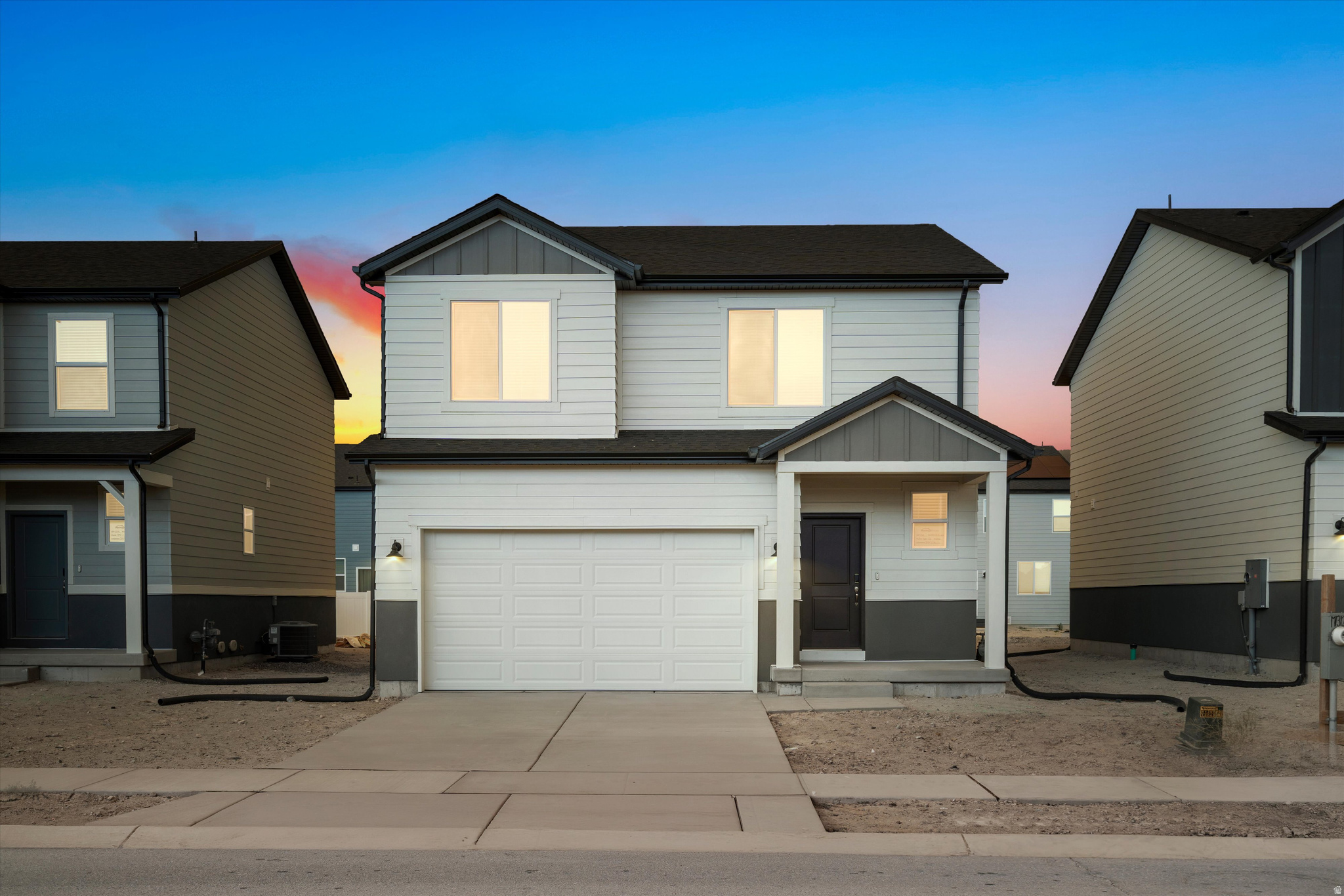 This home boasts a dining and great room connected to the kitchen. Upstairs, enjoy the loft as a multipurpose space. An unfinished basement provides room to grow. The unfinished basement provides Move in ready with a washer, dryer, fridge and blinds throughout. Total home approx. sq. ft. 2,585.