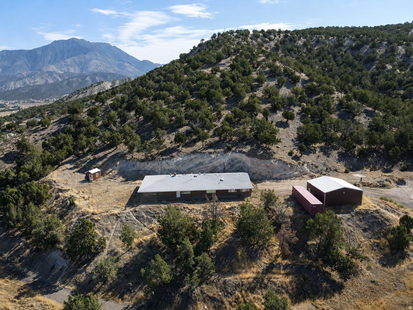 Escape to your own private retreat where breathtaking mountain views, wide-open spaces, and endless possibilities come together. Nestled on 34 acres in the foothills above Nephi, this beautiful brick rambler offers the peace and privacy of country living while providing room to grow, play, and dream. Inside, you'll find over 2,400 square feet of thoughtfully designed living space featuring a spacious kitchen that naturally becomes the heart of the home, an inviting great room perfect for gathering with family and friends, four generously sized bedrooms, and two well-appointed bathrooms. Every bedroom offers exceptional space, creating comfort and flexibility for family, guests, or a home office. Outside is where this property truly shines. An oversized attached garage and an impressive 30' x 30' shop provide abundant room for vehicles, hobbies, equipment, or recreational toys. Whether you're looking for space to work, build, or simply spread out, you'll have it here. The 34-acre parcel offers incredible potential. Enjoy the privacy and serenity as your own ranch or country estate, or explore the future development opportunities this unique property may provide. With panoramic views, mature trees, and room in every direction, opportunities like this are becoming increasingly rare. If you've been searching for a property that offers acreage, functionality, and the freedom to create the lifestyle you've always wanted, this is one you won't want to miss.