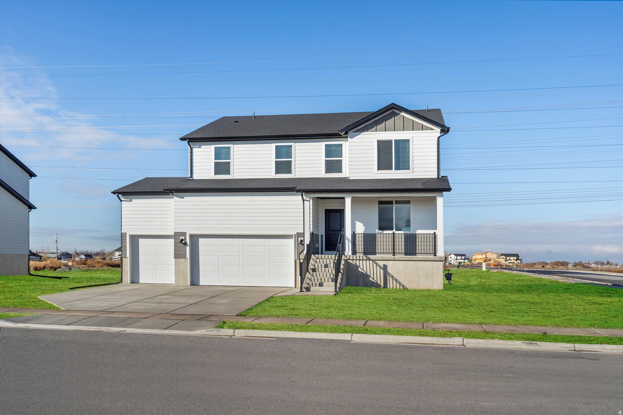 This five bedroom home has plenty of space for both entertaining and relaxing. Enjoy an open concept kitchen and living area downstairs, and unwind in the upstairs primary suite. Unfinished basement included.  Move in ready with a washer, dryer, fridge and blinds throughout!  Total home approx. sq. ft. 4,067.