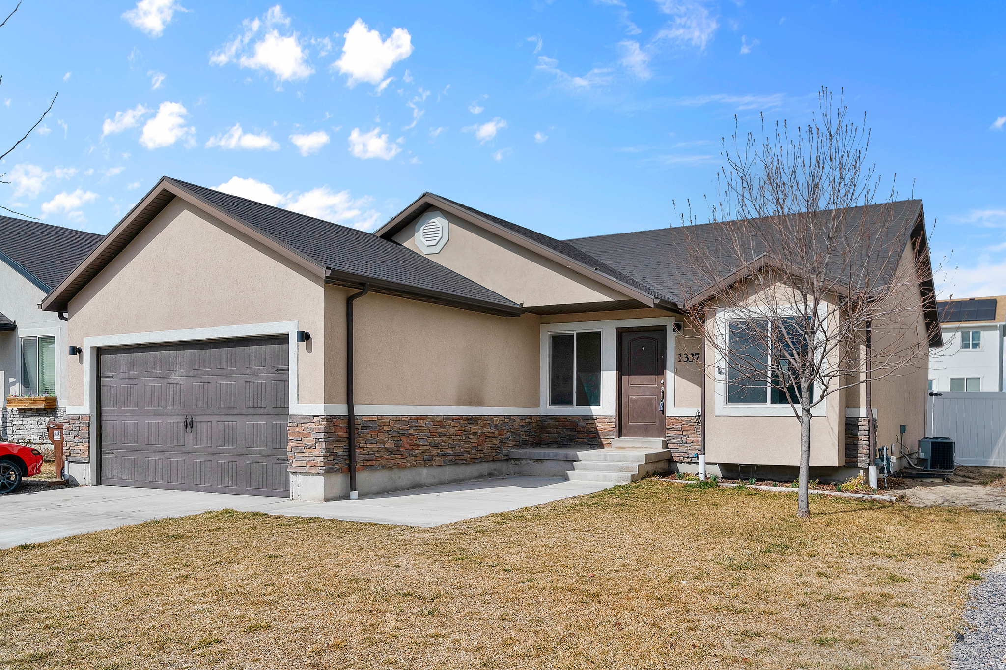 *Buyers Financing Fell Out* Back on the Market! Nestled in a welcoming Eagle Mountain neighborhood, this sharp 2019-built rambler offers the ease of single-level living with 3 bedrooms, 2 bathrooms, and 2,586 total square feet including an unfinished basement ready for your personal touch. The open-concept kitchen impresses with rich wood cabinetry, granite countertops, stainless steel appliances, and a peninsula perfect for casual dining - all flowing seamlessly to the backyard through a sliding glass door. Outside, enjoy the generously-sized fully fenced yard and a community park that's just a short walk away. Zoned in the Alpine School District, this home has easy access to everything Eagle Mountain has to offer.