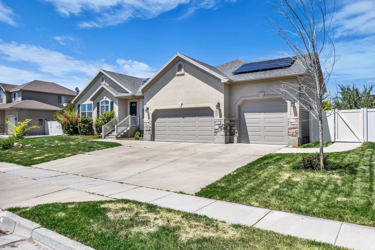 Welcome to this beautiful and spacious home in the heart of Syracuse , one of the most sough after and fastest growing neighborhoods in Utah.  It is located near parks, schools, shopping and freeway entrances.  This phenomenal home offers both comfort and convenience  This spacious floor plan features six bedrooms and tree full bathrooms providing plenty of room for family, guests, and everyday living. The large family room in the basement creates the perfect space of entertaining, movie nights or gatherings. Right off the kitchen, you'll find a wonderful deck and gazebo -ideal for relaxing mornings, outdoor dining and enjoying Utah evenings . with generous living spaces and inviting layout and excellent location this home is truly a rare find. Solar panels own and included.  Square footage figures are provided as a courtesy estimate only and were obtained from county records.  Buyer is advised to obtain an independent measurement.