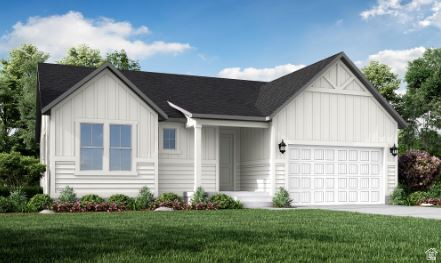 Beautiful brand new 1700 Farmhouse-style home in a great master planned community near golf, school, shopping and more! This home features a modern kitchen with crisp white laminate cabinetry, quartz countertops, tile backsplash and upgraded platinum gas appliances. The interior offers a comfortable mix of laminate hardwood, tile, and carpet flooring, complemented by a recessed can lighting and classic craftsman-style baseboards and casing throughout. A spacious 3-car garage with keypad entry and an exterior exit door adds everyday convenience, while charming box windows in the kitchen nook and owner's bedroom bring in natural light and architectural interest. Thoughtful upgrades include Christmas light outlets and an energy-efficient tankless water heater. The staircase is finished with a warm wood railing, enhancing the home's inviting character. The grand owner's bathroom features elegant quartz surrounds, accented by satin and brushed nickel hardware, delivering a clean and refined finish. Blending modern comfort with timeless farmhouse appeal, this home is designed for both style and livability!