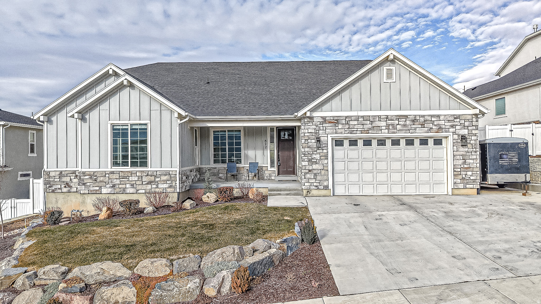 *Be sure to click the tour button for the 3D tour* Luxury Mapleton Rambler with Sweeping Mountain Views & Open Pasture Backdrop! This stunning large rambler in Mapleton blends refined design with peaceful, open-country living. A thoughtfully designed open floor plan is complemented by a bright entry and private study. The chef's kitchen is both beautiful and functional, featuring stainless steel appliances, premium finishes, generous counter space, and an oversized island and walk-in-pantry ideal for entertaining and everyday living. The primary suite is a true retreat, offering a spa-like bathroom with expansive space to unwind and a massive walk-in closet designed with both elegance and organization in mind. High-quality finishes and attention to detail are felt throughout the home, enhancing comfort and sophistication. Enjoy unparalleled privacy as the home backs to a massive open field where the only neighbors are horses, creating a serene and exclusive setting. Hours of enjoyment are ahead in the brand new, lush back yard, ready for those summer evening BBQ's. Breathtaking mountain views provide a dramatic backdrop and a sense of escape, all while being conveniently located in the heart of Mapleton. Don't let the appearance of a smaller home keep you from looking through this gem! Come take a private tour and feel the magic of this home!