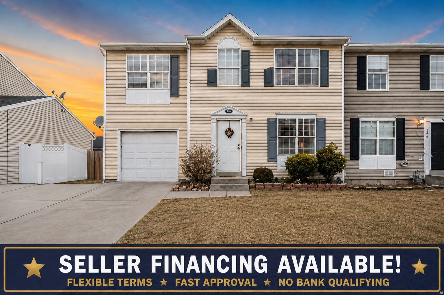 ## **Seller Financing Available  Unique Opportunity with Flexible Terms!**  Take advantage of this rare opportunity to purchase this **4-bedroom, 3-bath twin home** with **seller financing available**. The current loan balance is approximately **$310,000**, and the required down payment is the difference between the purchase price and the existing loan balance. The buyer would take over monthly payments of approximately **$2,150**, with the existing loan carrying a **6.625% interest rate**.  Located in a desirable Tooele neighborhood with **no HOA**, this home offers a functional floor plan featuring **1 full bath and 2 three-quarter baths**. The kitchen and dining area showcase a charming **wainscoting accent wall**, while the attached garage includes built-in shelving and storage for added convenience.  The home offers **beautiful mountain views** and a backyard with a **mature fruit tree**. The backyard is ready for your personal landscaping vision, as there is currently no finished landscaping.  This property could benefit from **new carpet** and a little **TLC**, including a few minor deferred maintenance items, making it an excellent opportunity to add value and personalize the home to your tastes.  If you've been looking for a home with flexible financing options, no HOA restrictions, and the chance to build equity through cosmetic improvements, this property deserves a closer look.  *Home is being sold AS-IS. Square footage figures are provided as a courtesy estimate only. Buyer is advised to obtain an independent measurement and verify all information.*