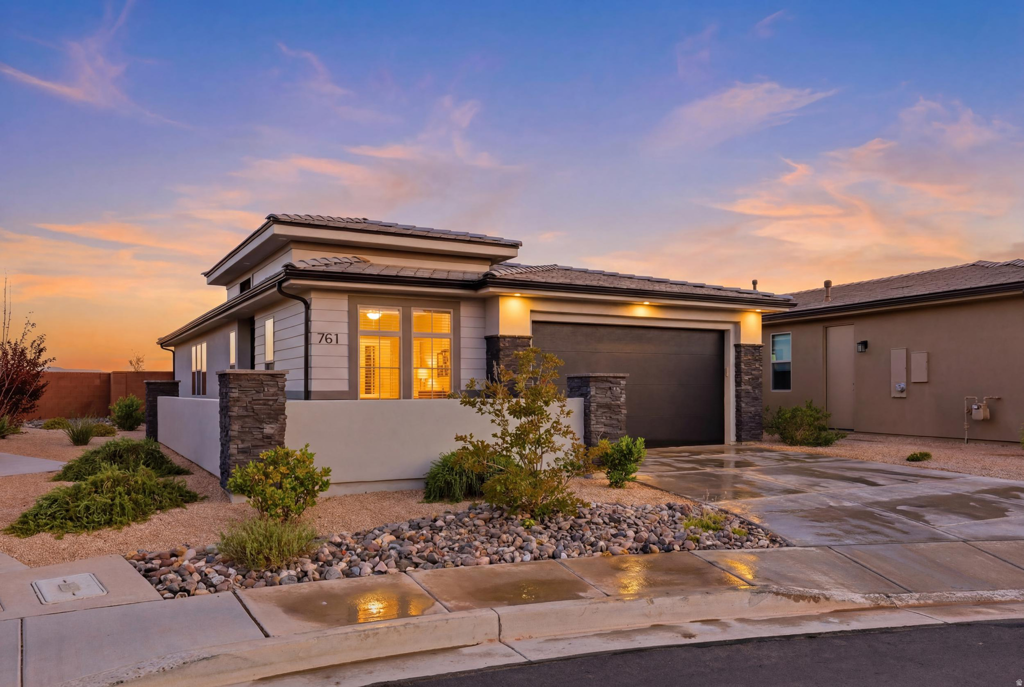 Tucked away on a private hidden cul-de-sac, this beautifully upgraded home offers the perfect blend of comfort, privacy, and breathtaking scenery. Featuring 3 bedrooms, 2 bathrooms, and a spacious 2-car garage, the thoughtfully designed open-concept floor plan creates an inviting atmosphere ideal for both everyday living and entertaining. Step outside to the expansive covered patio and enjoy unobstructed views of the valley and sparkling city lights. With no backyard neighbors and no power lines, you'll appreciate the rare combination of privacy and uninterrupted vistas. Whether savoring peaceful mornings or taking in spectacular evening sunsets, this setting provides an exceptional backdrop for everyday living.  The oversized backyard offers endless possibilities and has plenty of room for a swim spa, outdoor kitchen, garden, or your own custom retreat. Enhanced with upgraded exterior finishes and exceptional curb appeal, this home is truly move-in ready. As an added bonus, the purchase includes professionally staged furniture and home dcor, allowing you to immediately begin enjoying the Southern Utah lifestyle.  Rarely does a property combine panoramic valley views, city lights, unmatched privacy, and turnkey convenience in such a serene setting. This is a home you'll never want to leave.