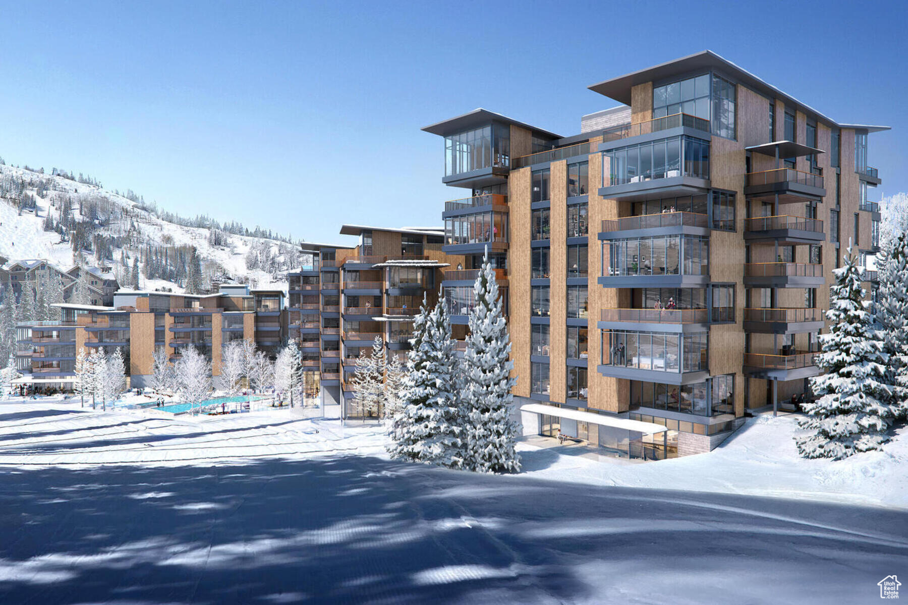 When they say they saved the best for last, this is what they're talking about. Sommt Blanc includes three alpine lodges comprising 49 luxury Residences and Penthouses located on the last, best, ski-in/ski-out parcel in Empire Pass at Deer Valley Resort. World-renowned architect Tom Kundig of Olson Kundig has created a jaw-dropping signature design featuring butterfly roof lines, cantilevered structures, single-level living, expansive outdoor spaces, floor-to-ceiling windows, and modern mountain design. With through-building unit design, every residence enjoys breathtaking views. Sommt Blanc features an extensive list of amenities and services that includes an arrival lobby and fireside lounge with a concierge desk, valet parking, an onsite restaurant & bar with ski beach patio, slope-side pool & patio with multiple hot tubs, and outdoor gathering spaces, pool locker rooms with saunas, spa treatment rooms, fitness center, yoga studio, a bowling alley with caf and game room, executive boardroom, spacious ski locker room, ski valet service, aprs-ski lounge with expansive outdoor patio, children's activity playroom, golf simulators, speakeasy styled owner's lounge, and designated underground parking in each building featuring adjacent oversized storage units with each owner space ready for an electric car charger installation. Residence C202 is a second-floor end unit with beautiful views looking south up the Lucky Jack ski run and mountain hillside. The south-facing exposure ensures a private setting with abundant natural light throughout the day. The home features four bedrooms, five bathrooms, a den/media room, and a highly unique, expansive outdoor patio with plenty of room for outdoor furniture by the included fire put - options to add a BBQ and hot tub. Finishes include floor-to-ceiling windows, wood floors, wood ceilings, wool carpet, custom cabinets and built-ins, natural stone countertops and backsplash, Dacor contemporary appliances, Dornbracht fixtures, Sun Valley Bronze hardware, wine storage, automated Lutron shades, and two Tom Kundig signature design fireplaces.
