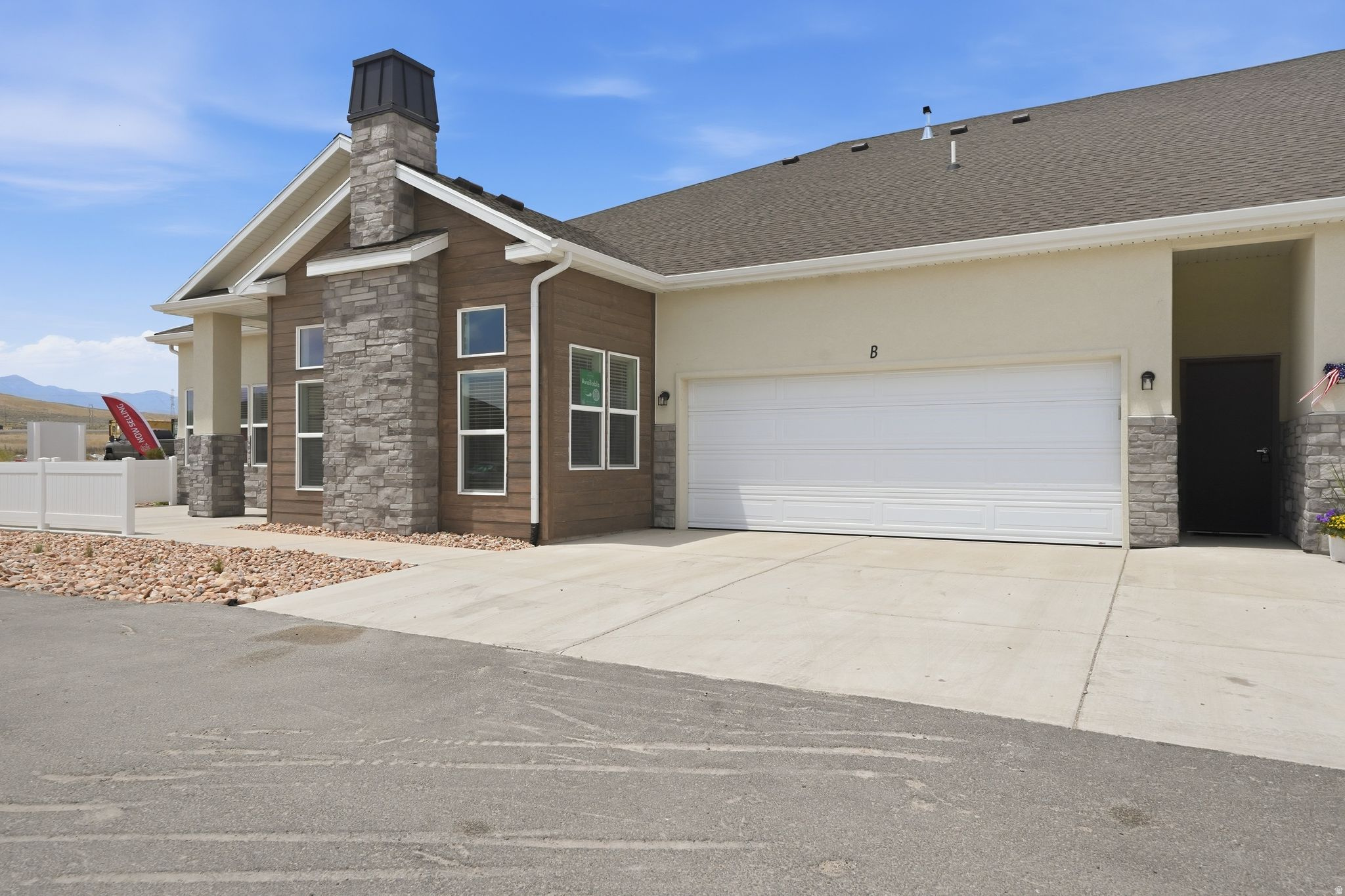 MOVE IN READY! This beautiful home features a zero-step entry, main-floor living, and an open layout built for comfort and easy living. Wide hallways, 11-foot ceilings creating an bright, airy feel throughout. Kitchen includes dark wood tone cabinets, quartz countertops, tile backsplash, and opens to living space with statement fireplace. Located in Saratoga Springs' newest 55+ community near shopping, dining, parks, and trails. Open House Friday and Saturday 123 PM.